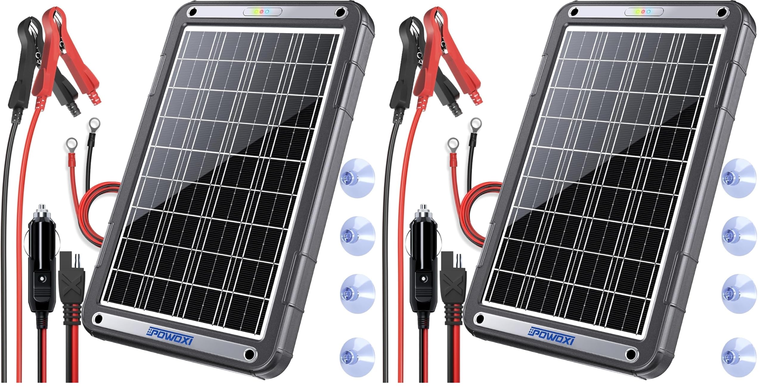 POWOXI 15W 12V Solar Battery Charger Trickle Maintainer Kit for Car (Pack of 2)