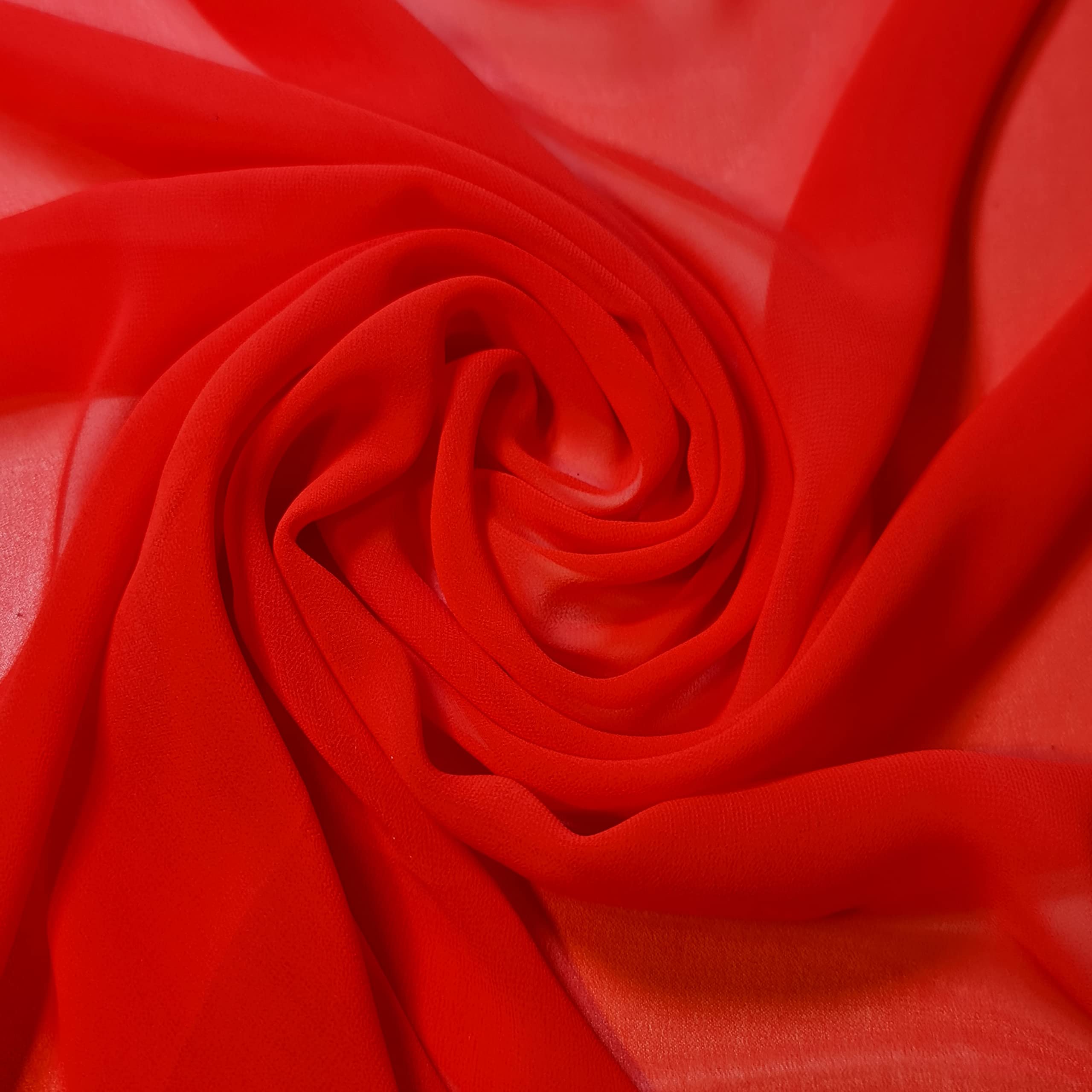 Chiffon Sheer Fabric Plain Soft Polyester Wedding Arch Dress Craft Material 44" (10 Meter, Bright Red (68))