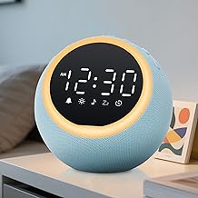 Smart Digital Alarm Clock with White Noise, 25 Sounds, Night Light, Snooze, Sleep Timer, Adjustable Volume & Brightness – Mains Powered Bedside Alarm Clock for Kids, Girls, Adults, Bedroom Use