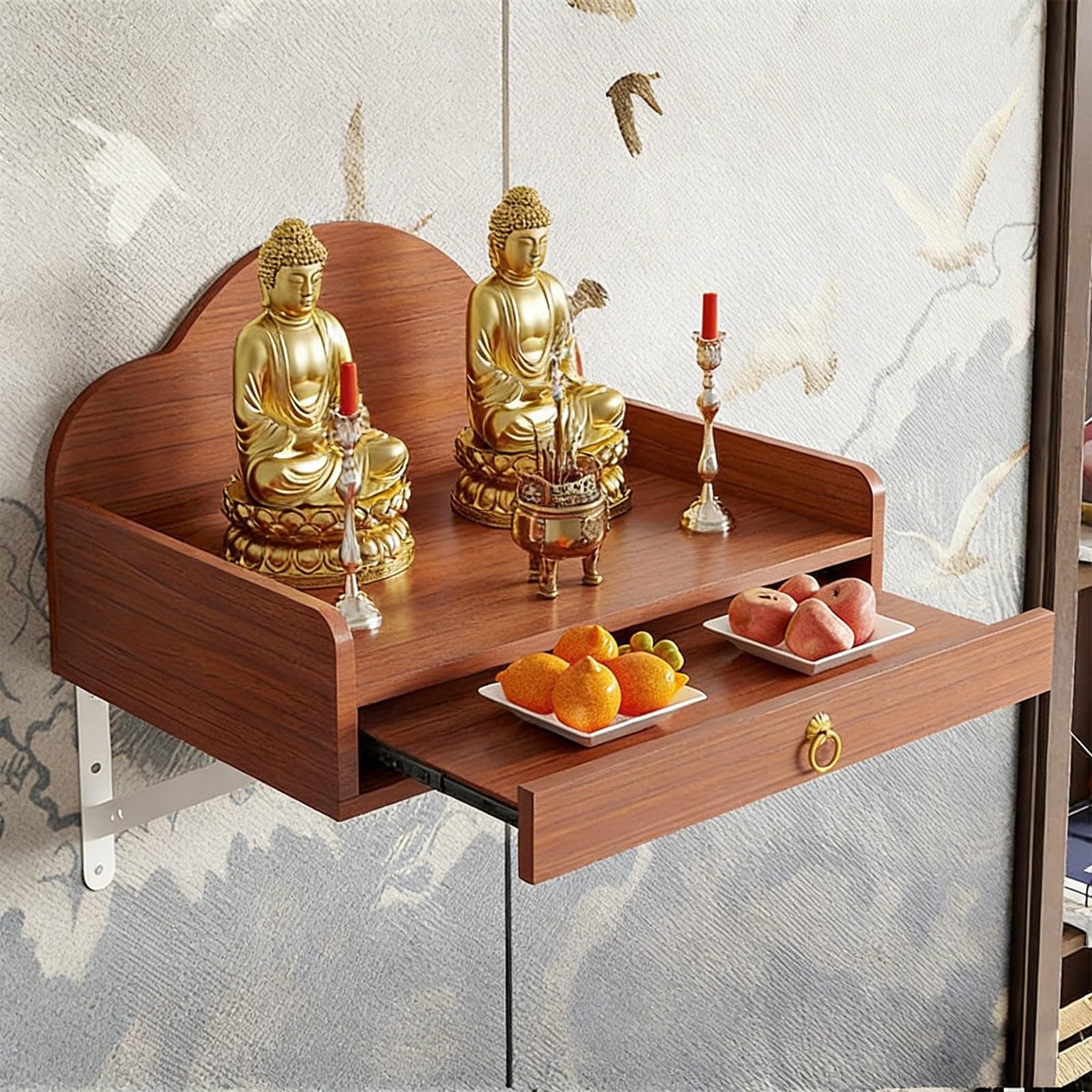 Buddha Statue Stand With Pull-out Panel,Wall-Mounted Buddhist Altar Table