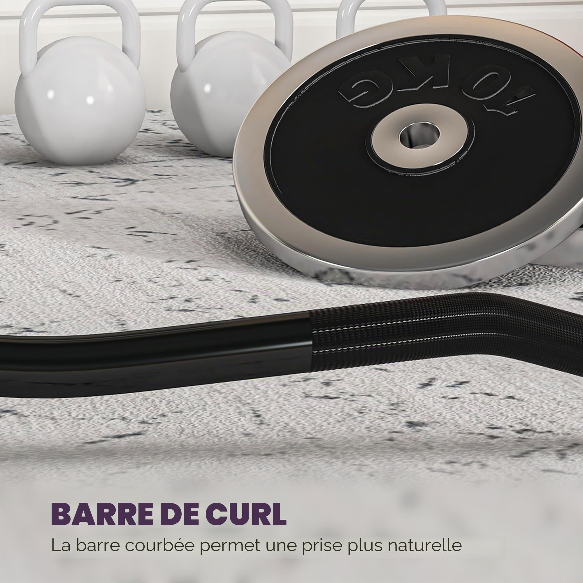 SPORTNOW Barre de poids en acier 120 cm 8 kg Barre curl EZ Ø50 mm avec 2 embouts Charge 100 kg Barre olympique pour les disques de Ø5 cm Entraînement en gym à la maison Noir et argent SPORTNOW Barre