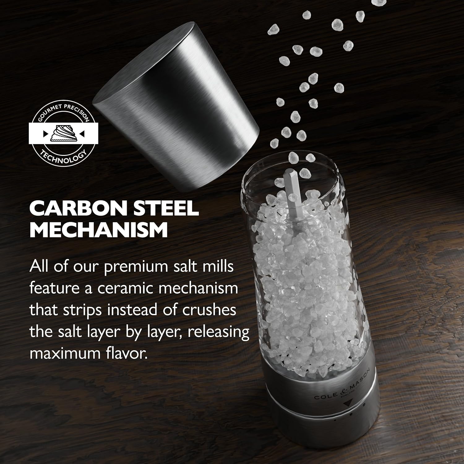 COLE & MASON Derwent Salt Grinder - Stainless Steel Mill Includes Gourmet Precision Mechanism and Premium Sea Salt