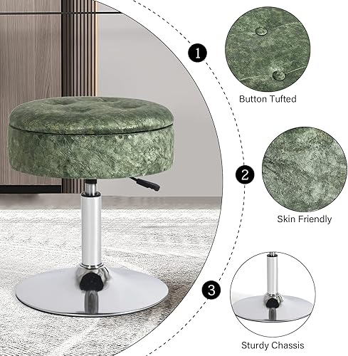 Miniatura 16 de Adeco Moderno taburete redondo de mármol negro para sala de maquillaje, altura de terciopelo ajustable, 360 pies giratorios con base de metal Mármol