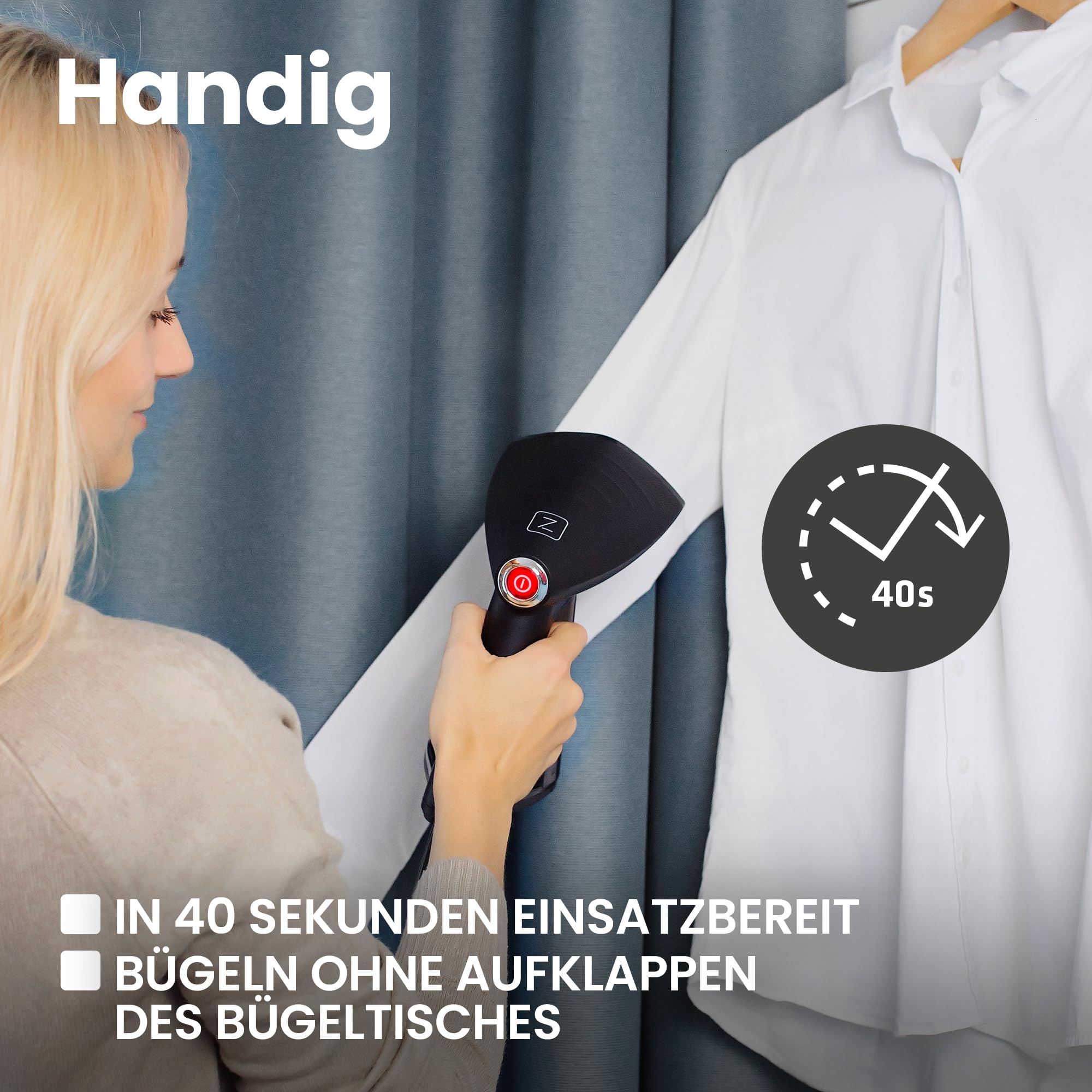 ZEEGMA Handig Steamer Dampfglätter, Dampfbügeleisen Dampfer für Kleidung, Sicherheit für alle Stoffe, Starker Dampf, Spezialbürstenaufsatz für dickere Stoffe, 1600 W