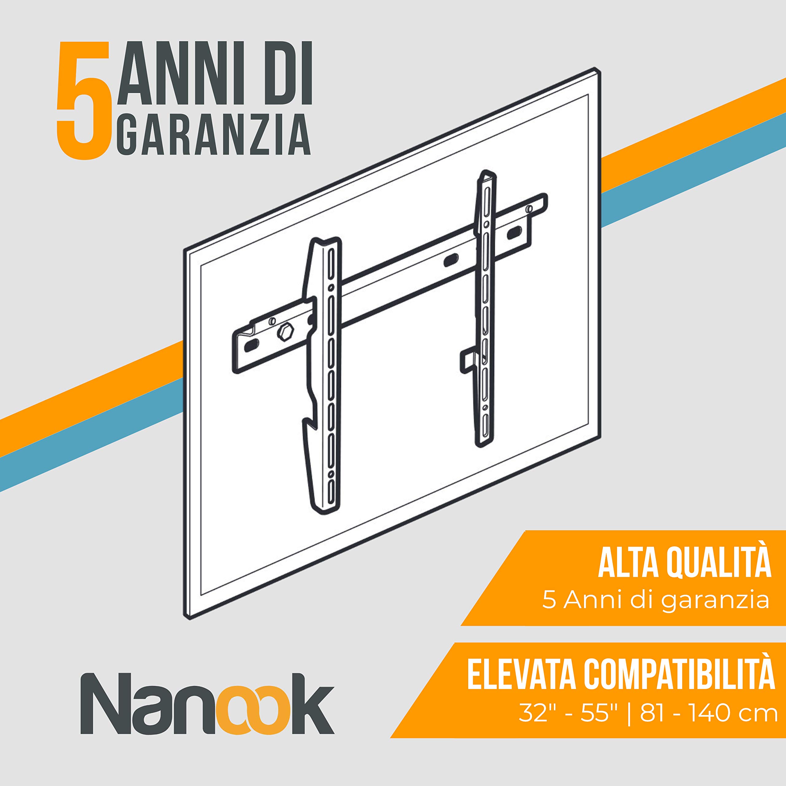 NANOOK Supporto a muro per TV 32-55 pollici | Staffa ultra sottile | Soluzione di montaggio per televisori LCD, LED e OLED | Compatibilità universale | VESA 100x100-400x400 | Nero