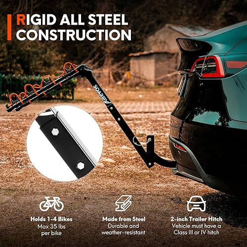Miniatura 5 de Portabicicletas para automóvil, SUV, RV, soporte de enganche trasero de bicicleta 4, hasta 143 libras de carga para bicicletas, correas de goma,