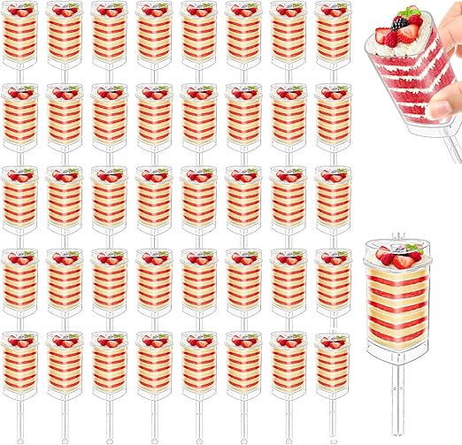 Jucoan 50 Pack Cake Push Pop Container with Lid, Heart Shape Plastic Push up Pop Containers for Ice Cream, Jelly, Layered Dessert, Frozen Treats, Wedding Birthday Bridal Shower Party Favors