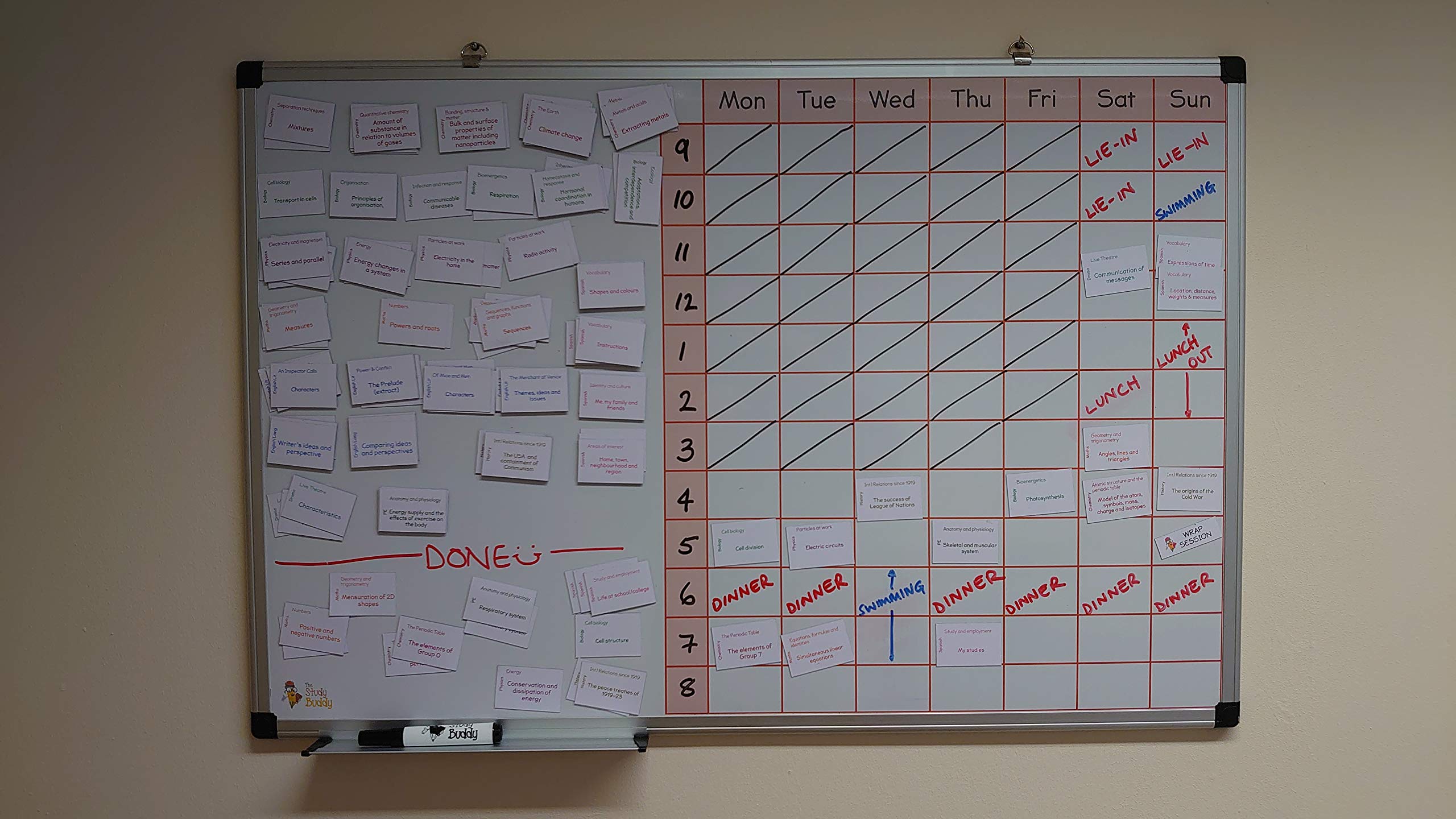 The Study Buddy Magnetic Whiteboard Wipe-able Weekly Planner and timetable with Grid Especially for Revision Planning - Image 2