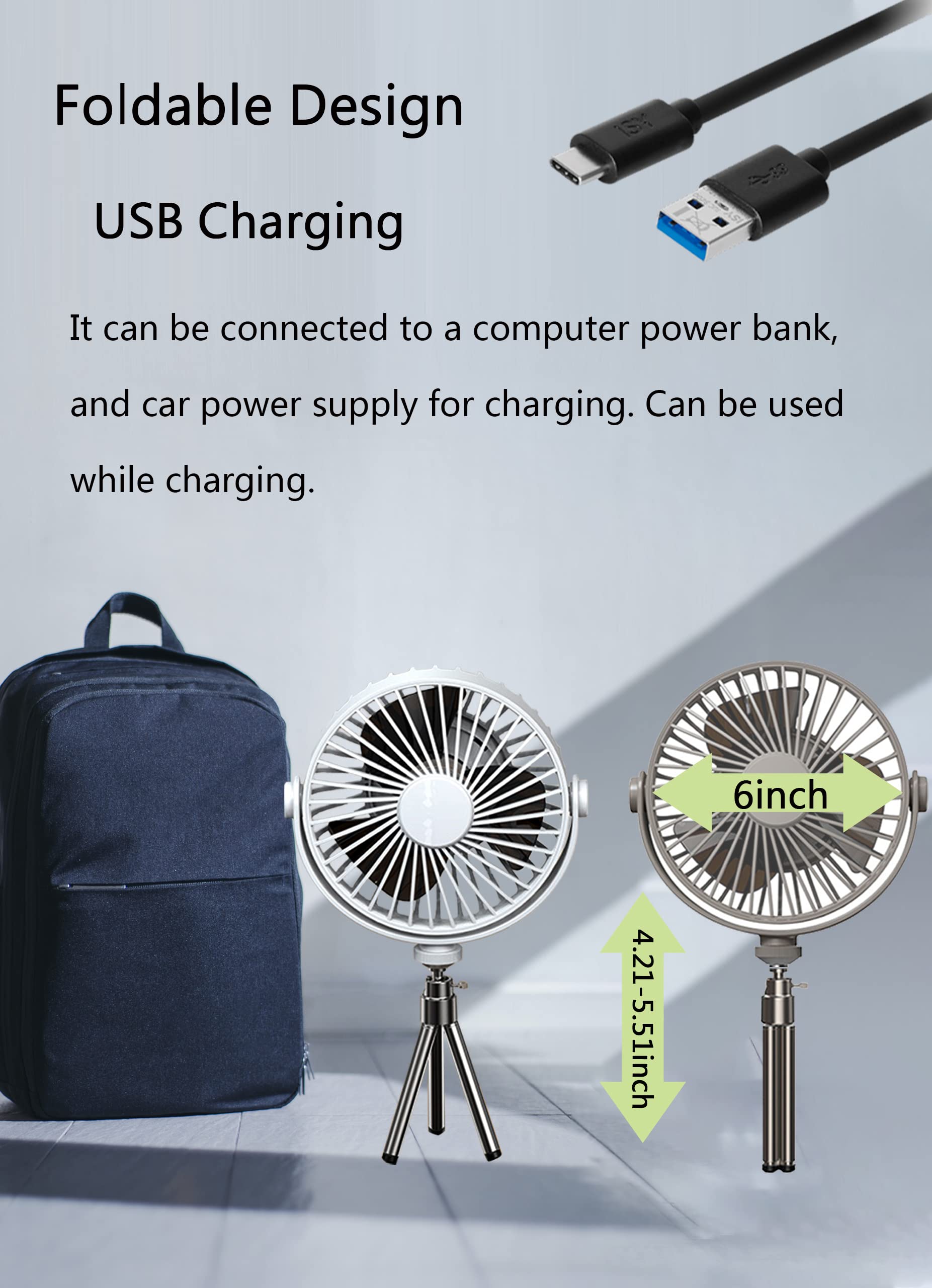 Amazon | ポータブルキャンプファン LEDランタン付き 充電式電池式 6