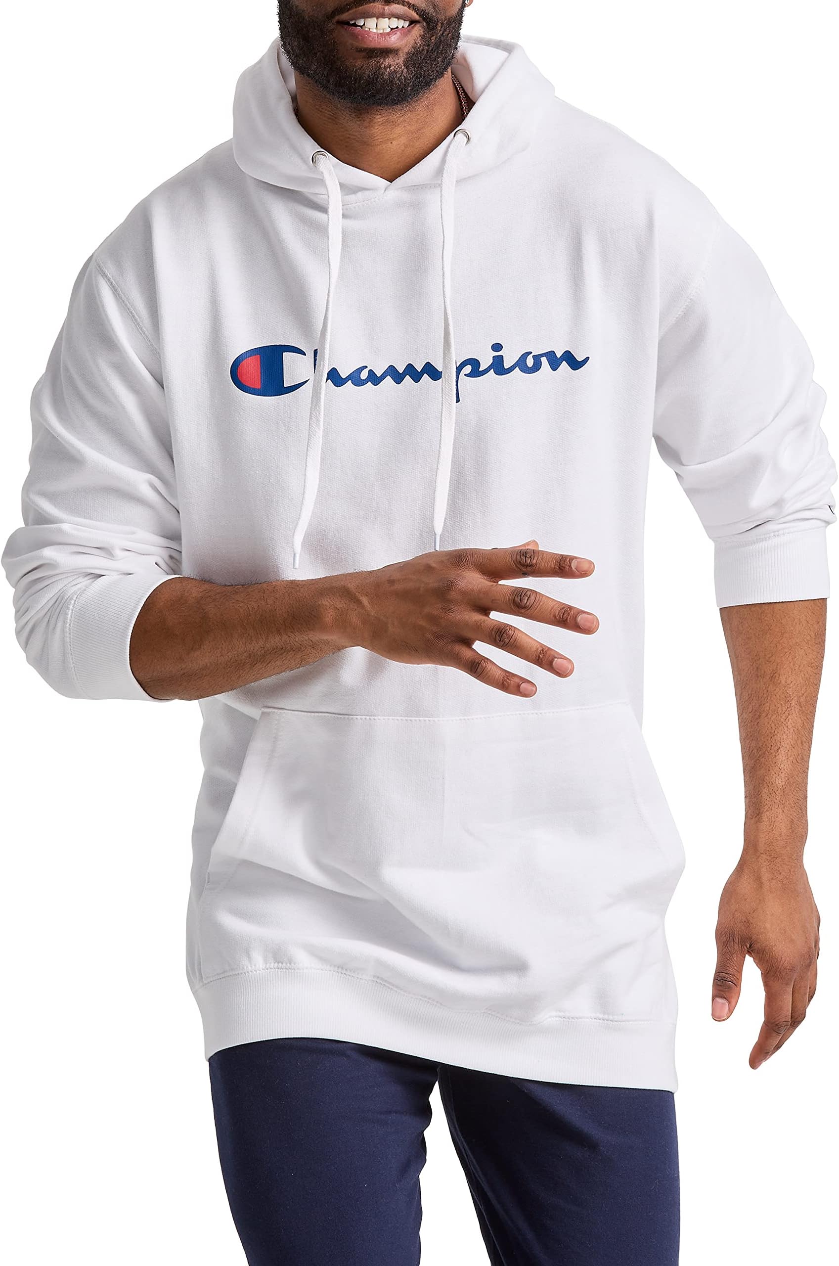 Champion Mens Pullover Graphic Fleece Hoodie, Standard Fit Midweight Fleece Classic Script Logo Available Regular, Big & Tall