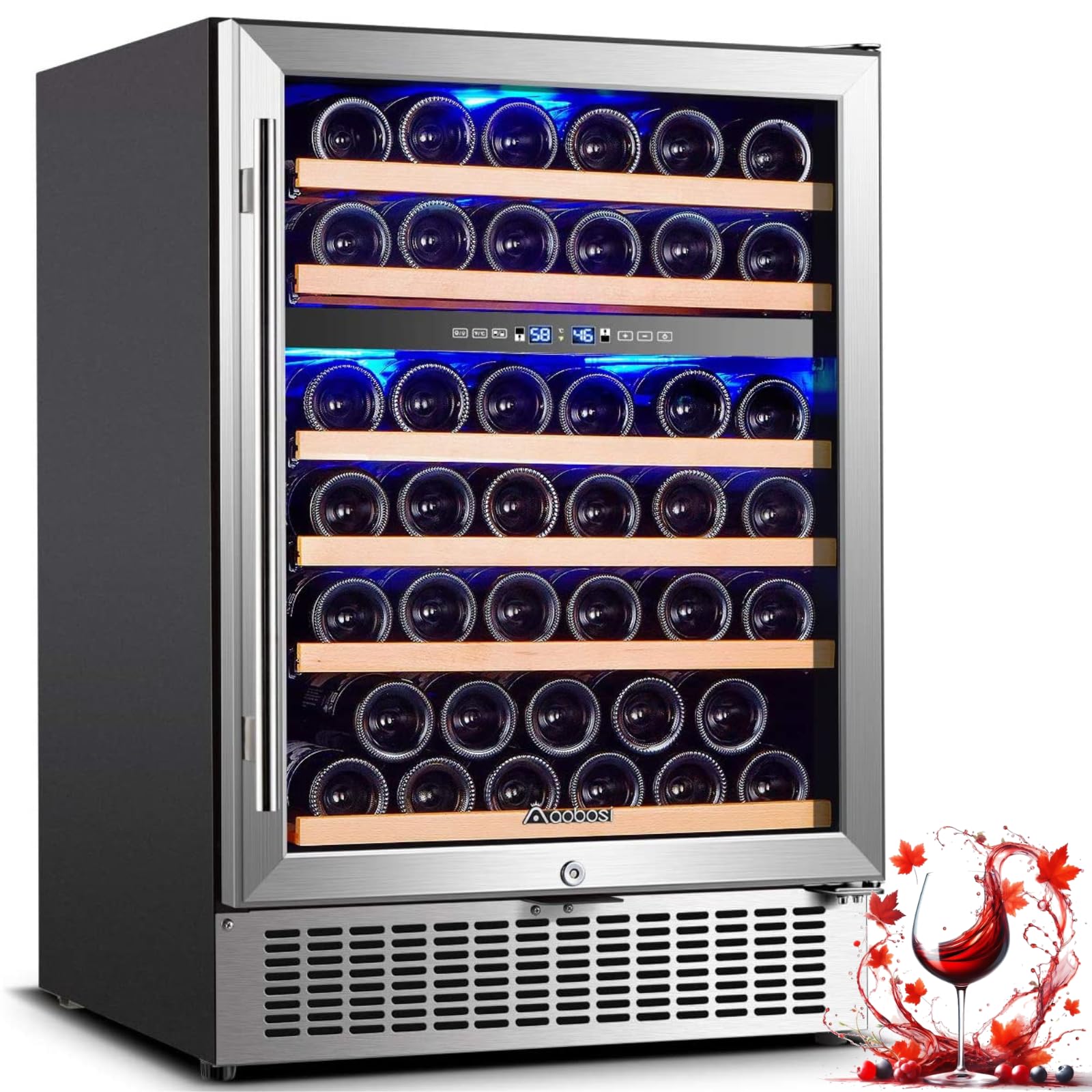 Photo 1 of ***FACTORY SEALED***AAOBOSI 51 Bottle Wine Fridge, 24-Inch Dual Zone Wine Cooler Refrigerator, Built-In or Freestanding Under Counter Wine Fridge with Compressor, Digital Temperature Control, Low Noise for Home Bar