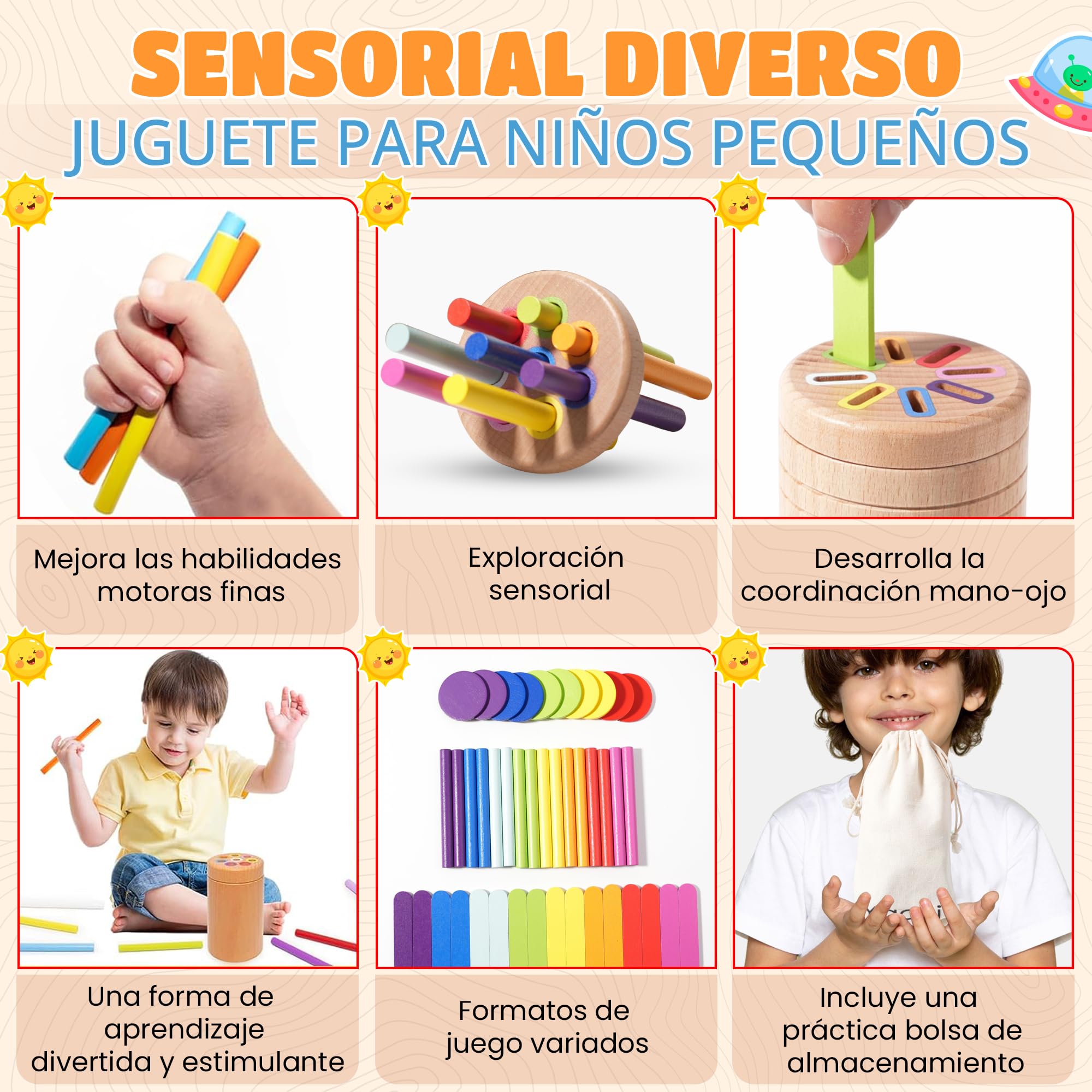 Yaani Varillas de clasificación Montessori A partir de 1 año, juguete para bebé de 6 meses, juguete Montessori
