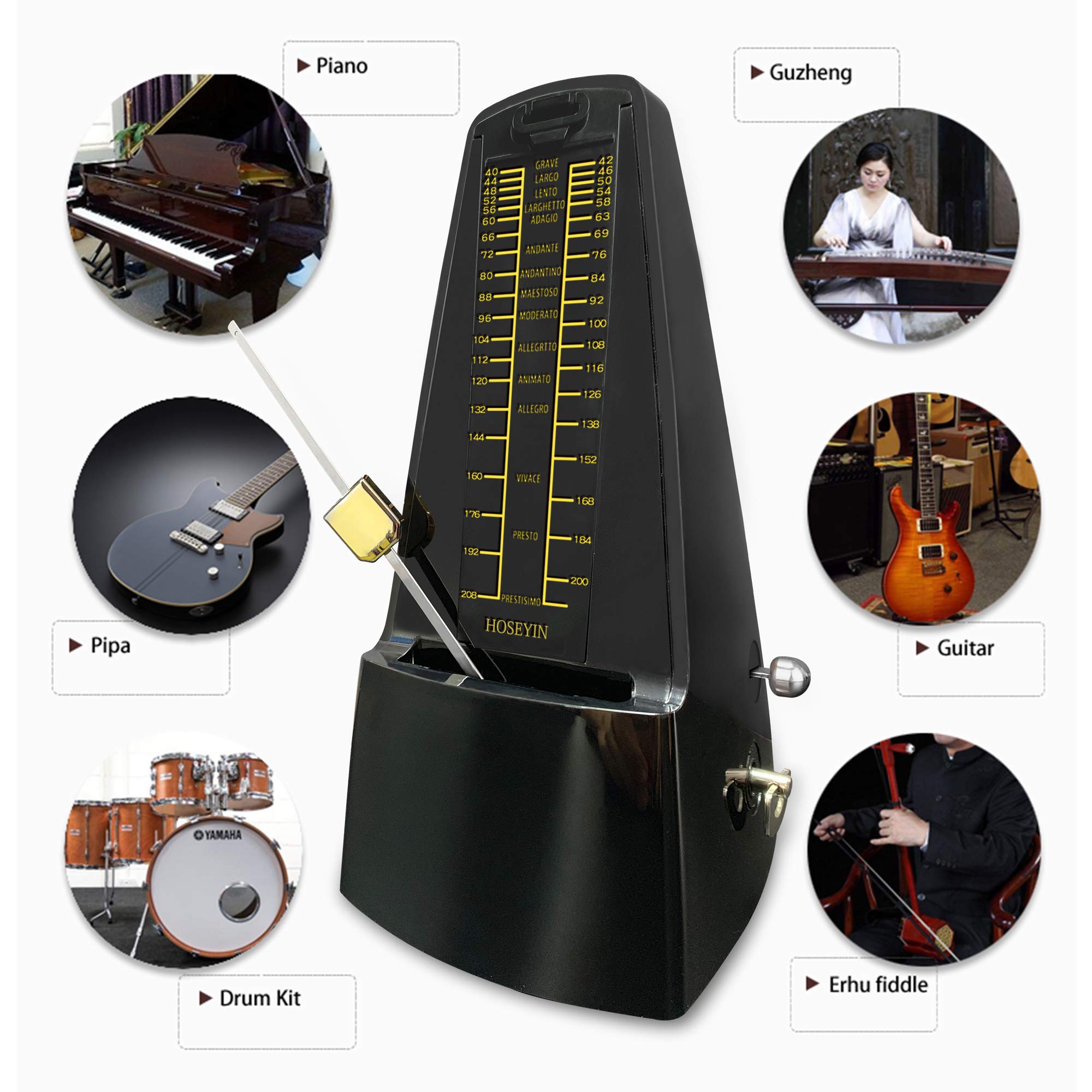 Klassisches mechanisches Metronom, universelles Metronom für Klavier, Gitarre, Violine und andere Instrumente (schwarz)