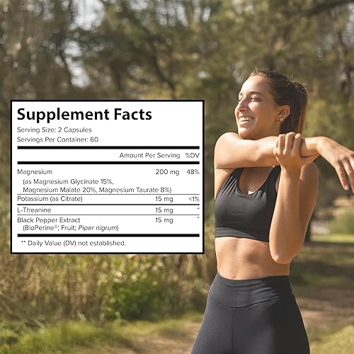 Miniatura 5 de Glicinato de magnesio con L-teanina, potasio y peper negro - Ultra alta absorción, 120ct