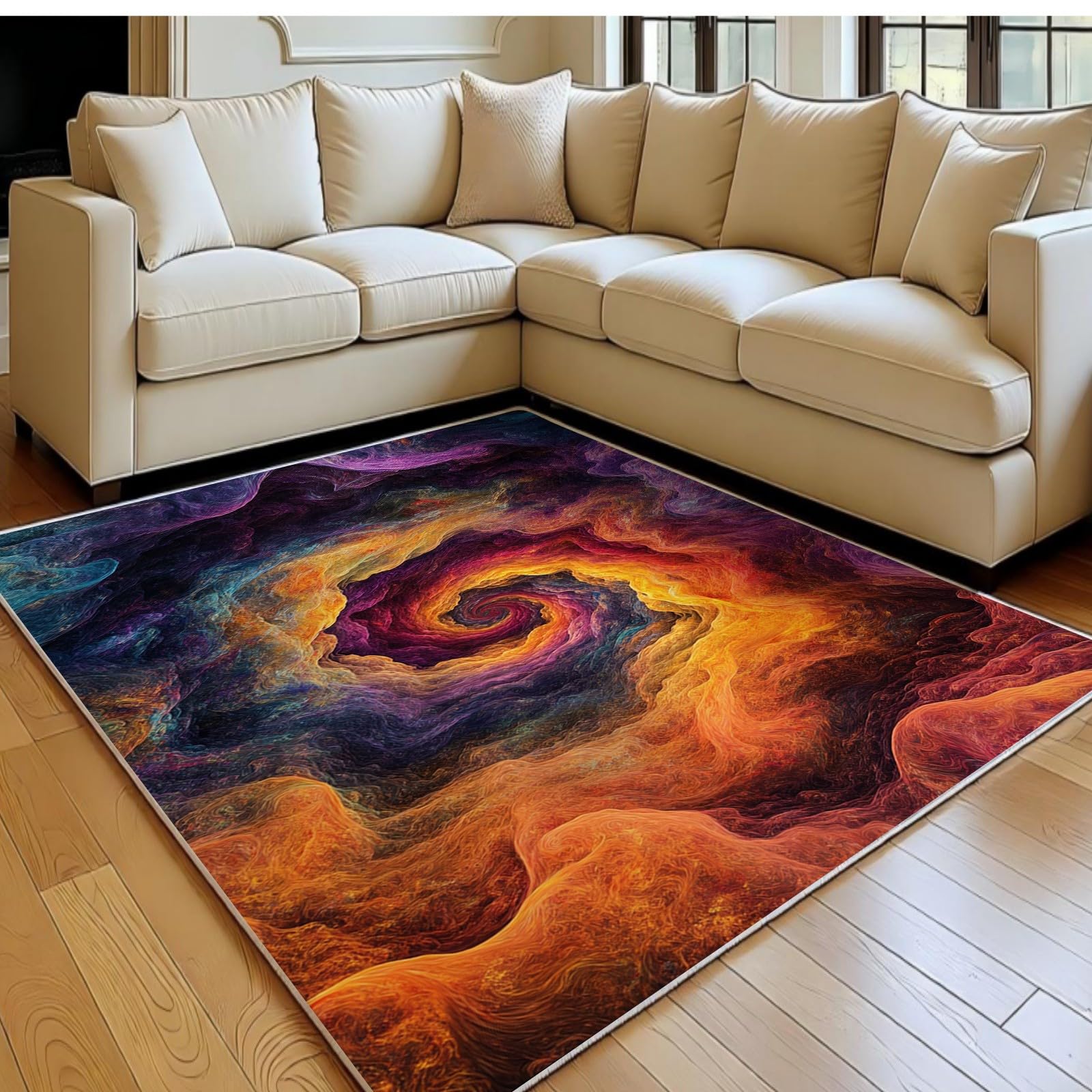 Tapis antidérapant 160x230 cm doux motif tourbillonnant orange de salon