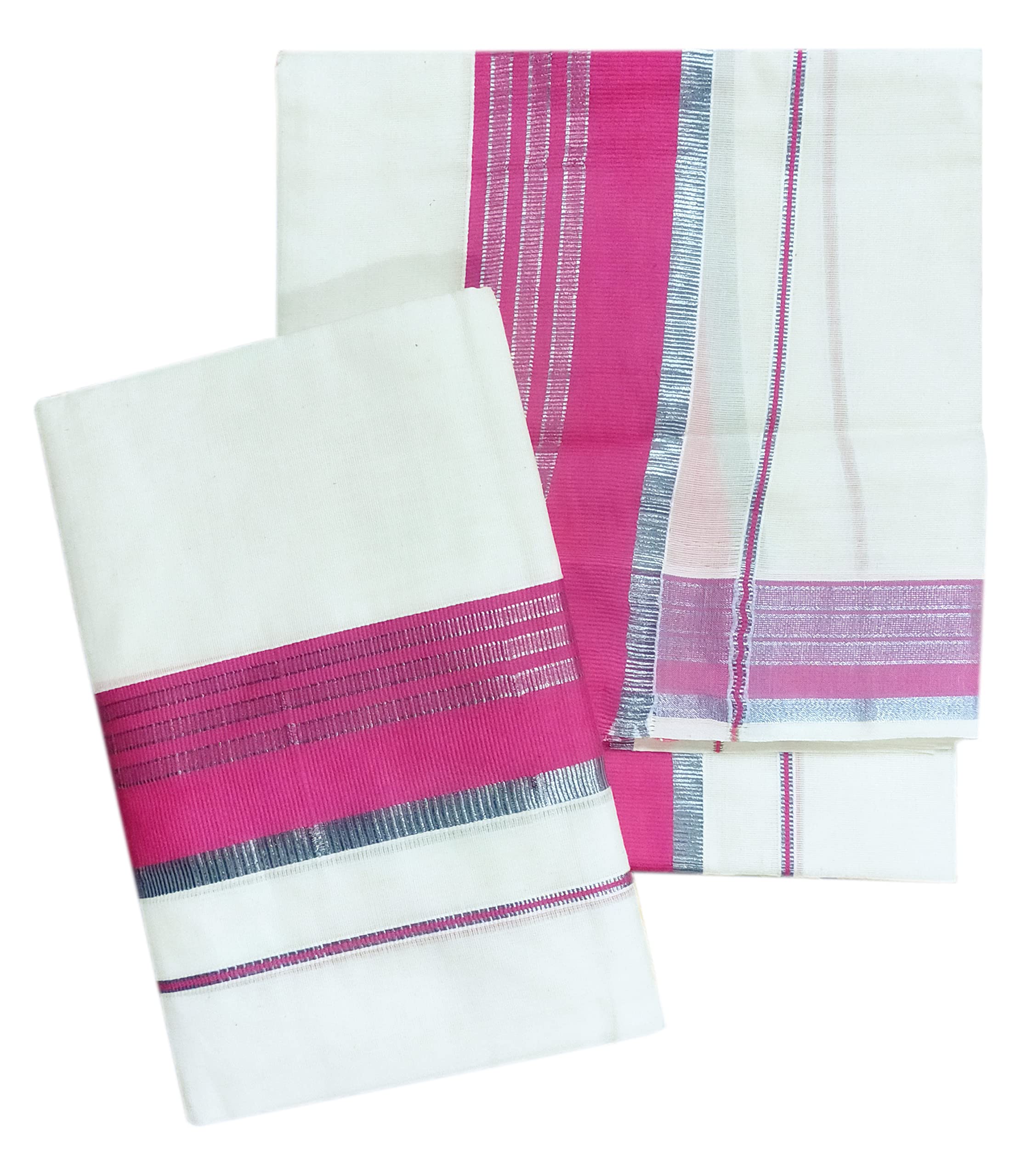 YETTALAN® Women's Kerala Traditional Cotton Set Mundu with Fancy Color Border 2.00&2.80 Meters