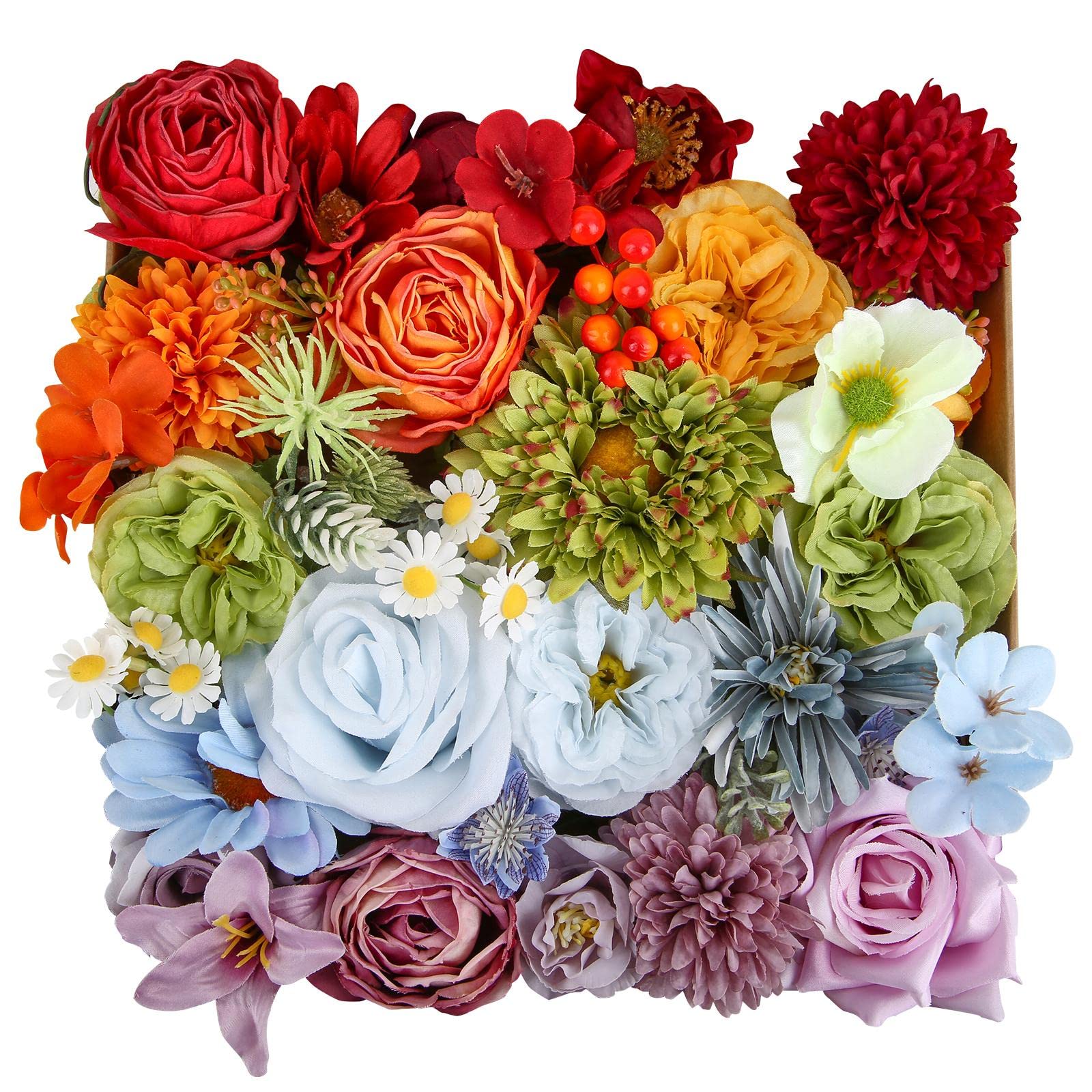 YZXZM Artificial Flowers Combo Box, Fake Silk Foam Flower Mix with Wire Stem, DIY Wedding Bridal Bouquet Shower Party Home DÃ©cor (30-40 Pieces)