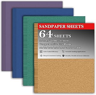 64 Pcs 1/4 Sheet Sandpaper, 60/80/120/150/180/240/320/400 Grit Sand Paper Assortment Pack for Wood Metal Automotive, 5.5" x 4.5" Premium Sandpaper Sheets for Drywall & Palm Sanders