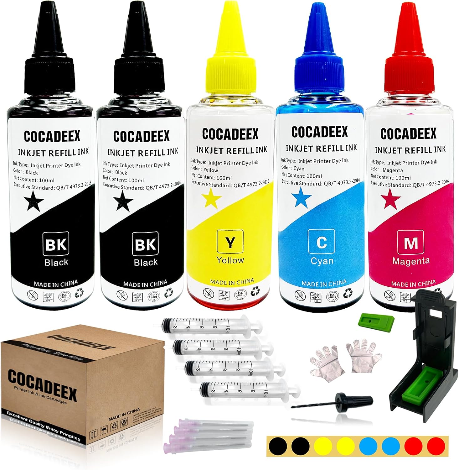 COCADEEX 500ml Ink Refill Kit Compatible with Hp 68XL & 68 Ink Cartridges,Work with Envy 6152e 6155e 6552e 6555e 6558e Printers