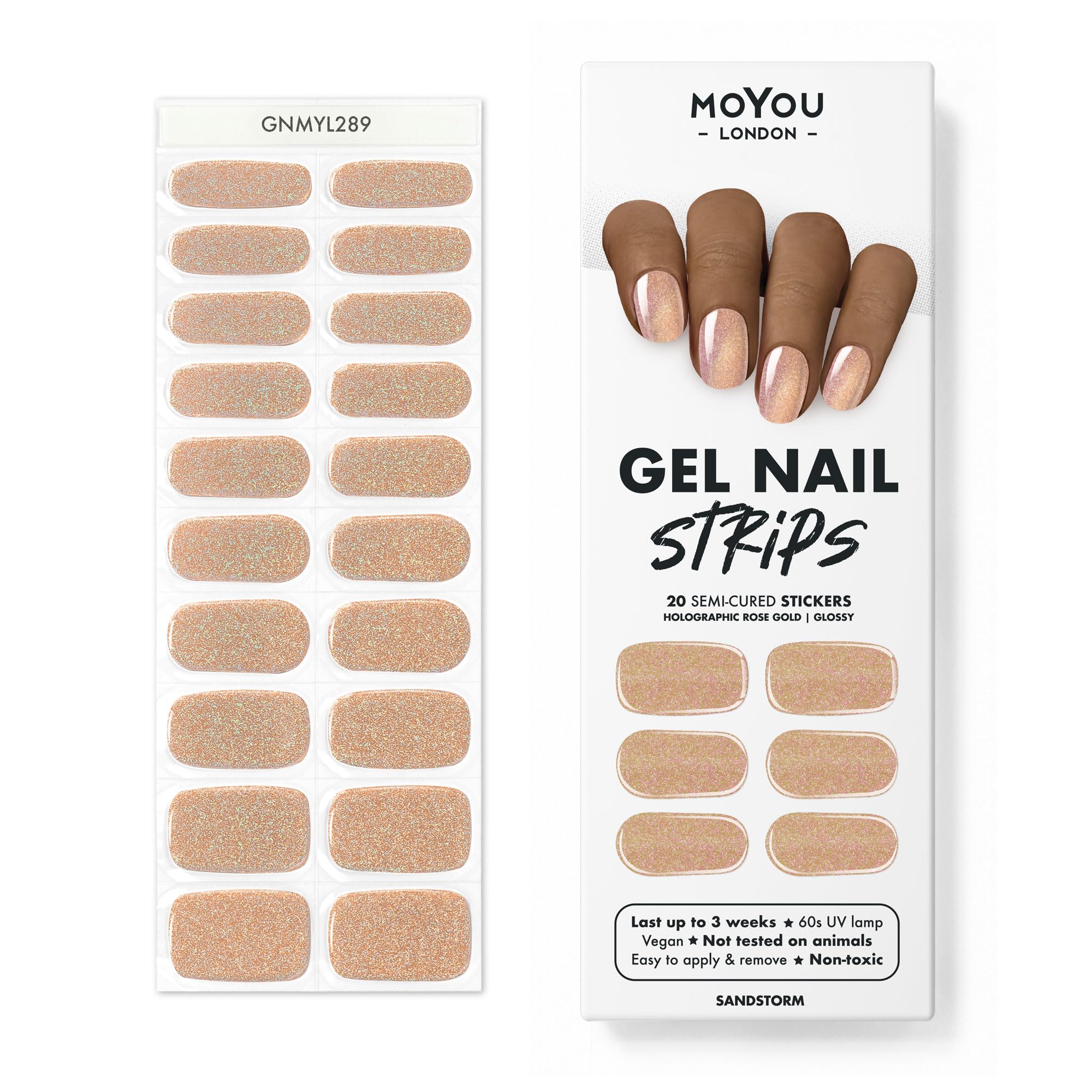 MOYOU LONDON Semi Cured Gel Nail Strips - 20 Pcs. Nail Wraps for Salon-Quality Manicure - Works with Any UV Nail Lamp - Easy to Apply, Trim, & Remove Gel Nail Stickers