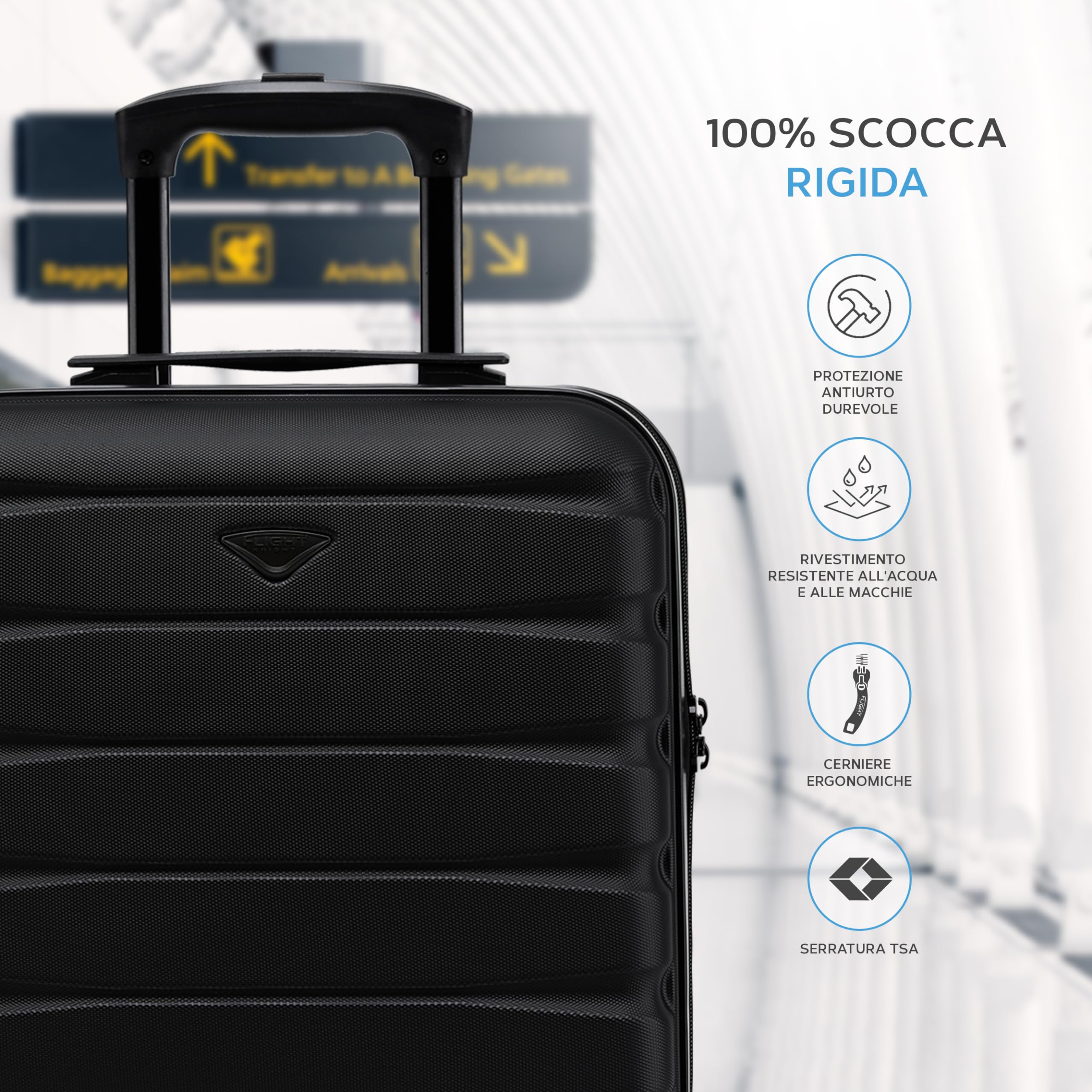 Flight Knight Valigie Rigide in ABS Leggere a 4 Ruote - Bagaglio a Mano Approvato per Oltre 100 Compagnie Aeree Come British Airways, Ryanair E Easyjet, Valigia Da Cabina 45x36x20cm