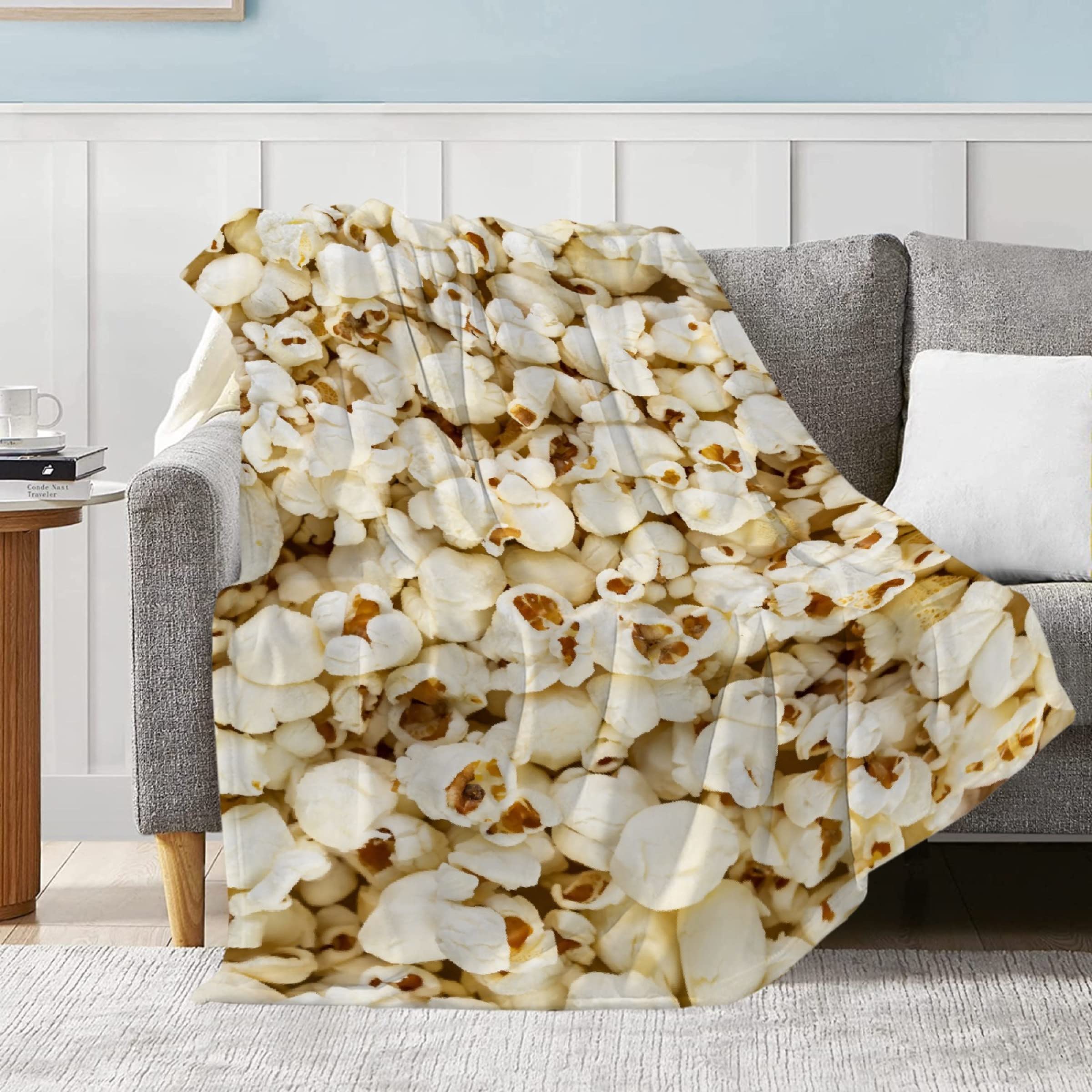 Popcorn Throw Blanket Funny Food Texture Blanket Super Soft Flannel Blanket Novetly Bed Blanket Home Decor for Couch Sofa Picnic,(Popcorn Food Blanket,60