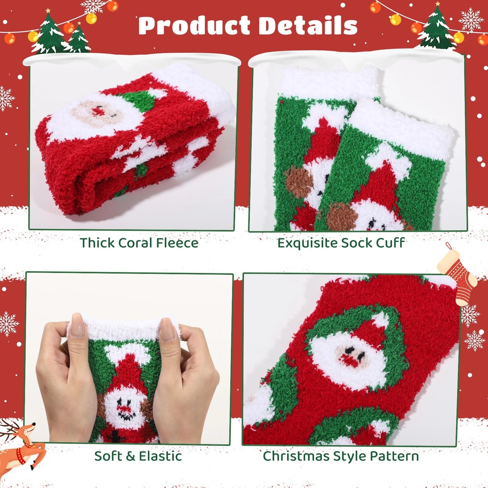 Générique 6 paires de chaussettes de Noël pour femmes, molleton corail épais, chaussettes moelleuses pour l'hiver, mi-mollet confortables, pour mère, épouse, petite amie, grand-mère