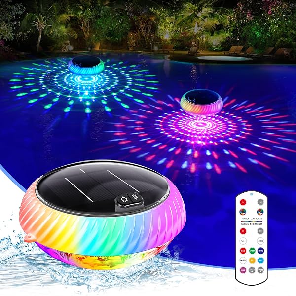 Askyli Solar Floating Pool Lights, IP68 Waterproof Solar Pool Lights That Float, Solar Power RGB Upper and Lower Color C