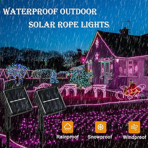 Miniatura 2 de Tira de luces de Navidad para exteriores, impermeables, paquete de 2 unidades de 100 luces LED de 33 pies cada uno, tira de luces rosadas, tubo de