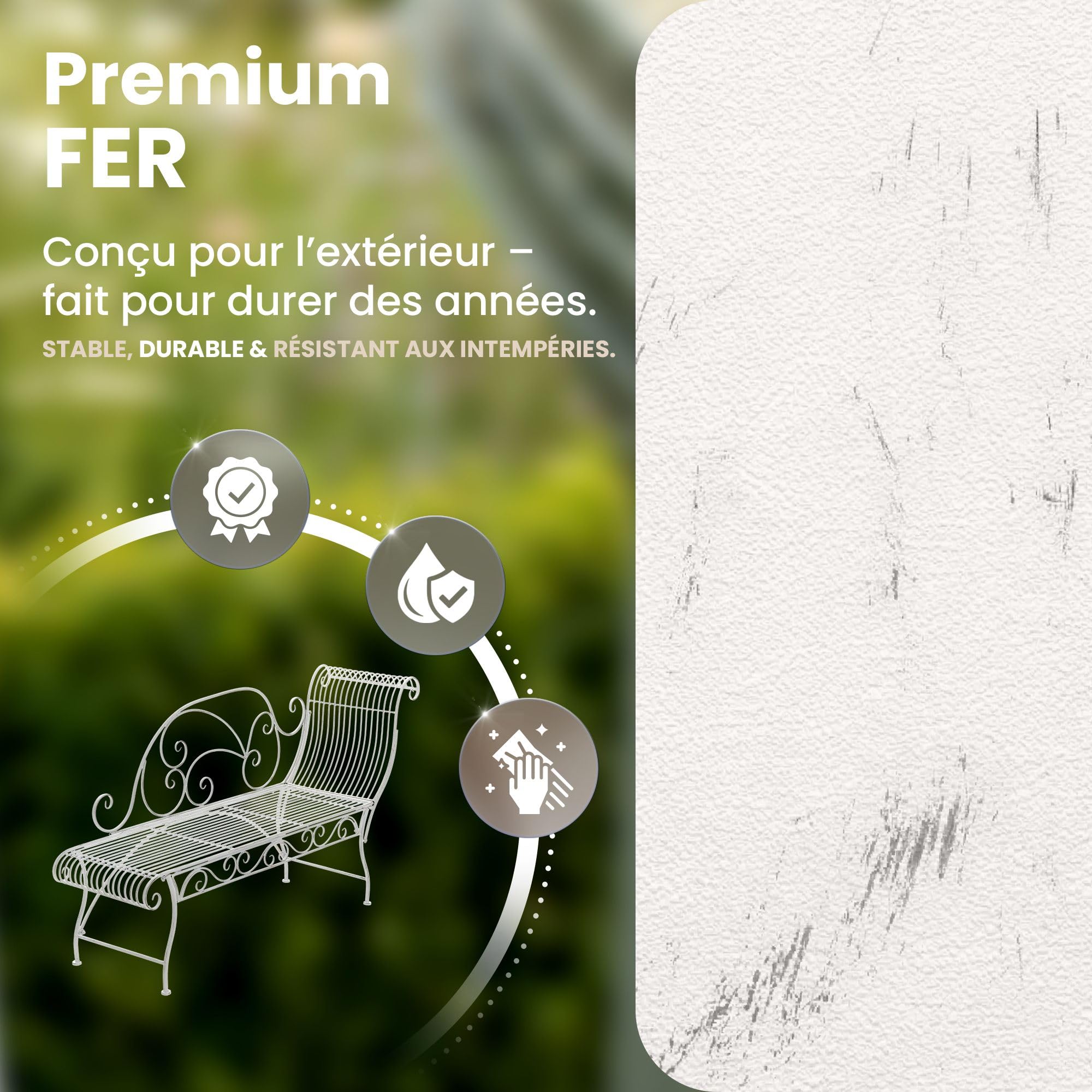 CLP Banc de Jardin Karma Style Art Nouveau avec Ornements, Chaise Longue extérieure capacité 160 kg Couleur Blanc Antique