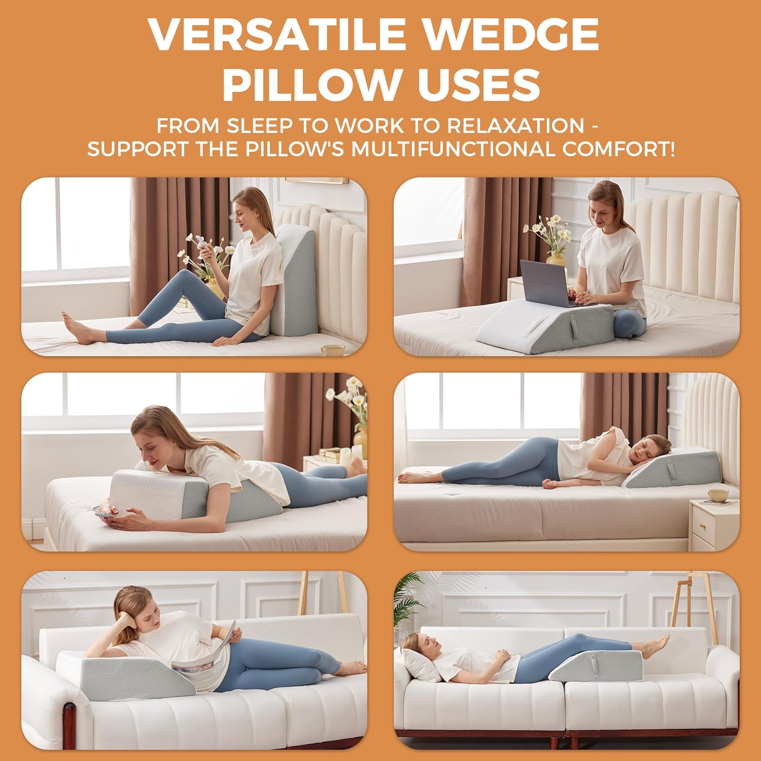 Bed Wedge Pillow for Sleeping 3Pcs & Leg Elevation Pillow