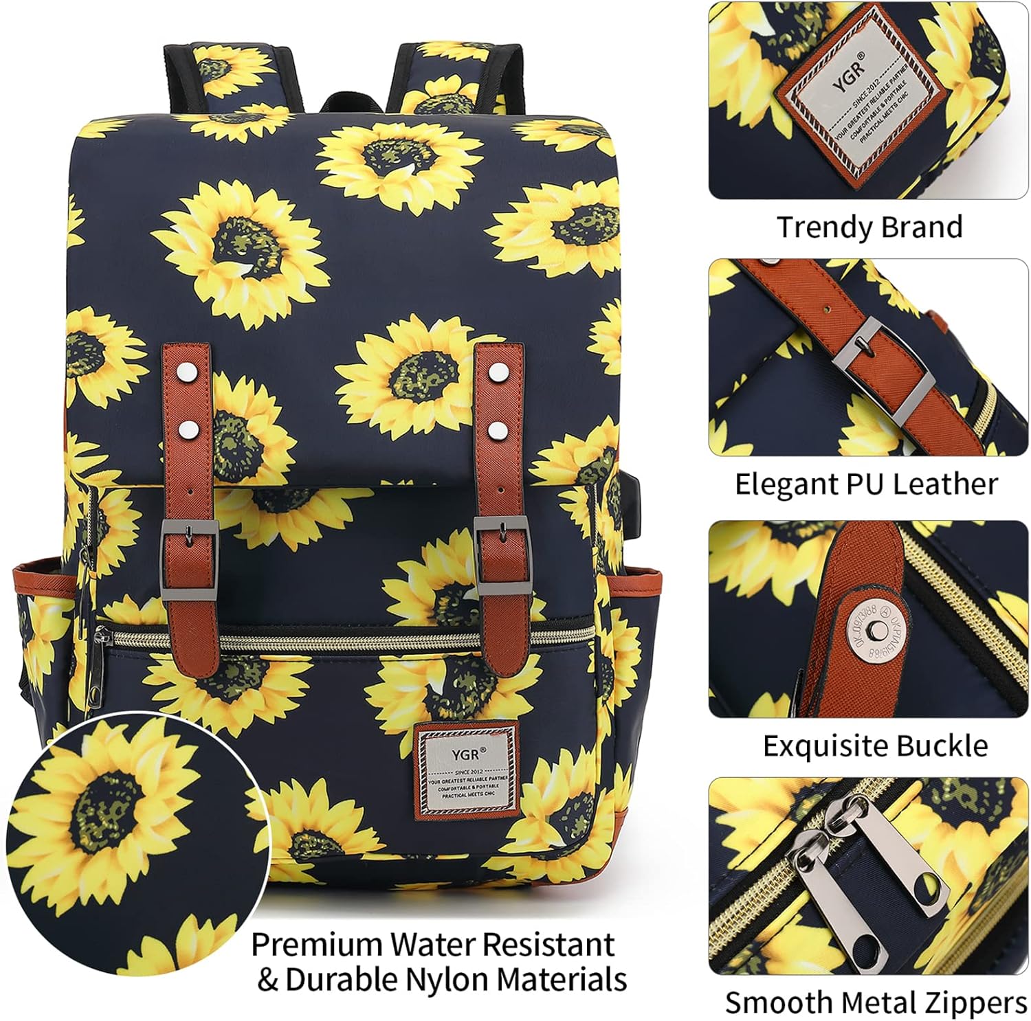 YGR Floral Laptop Backpack for Women, Female, School, Travel, Business, Outdoor Sports, Office, Work - Image 5