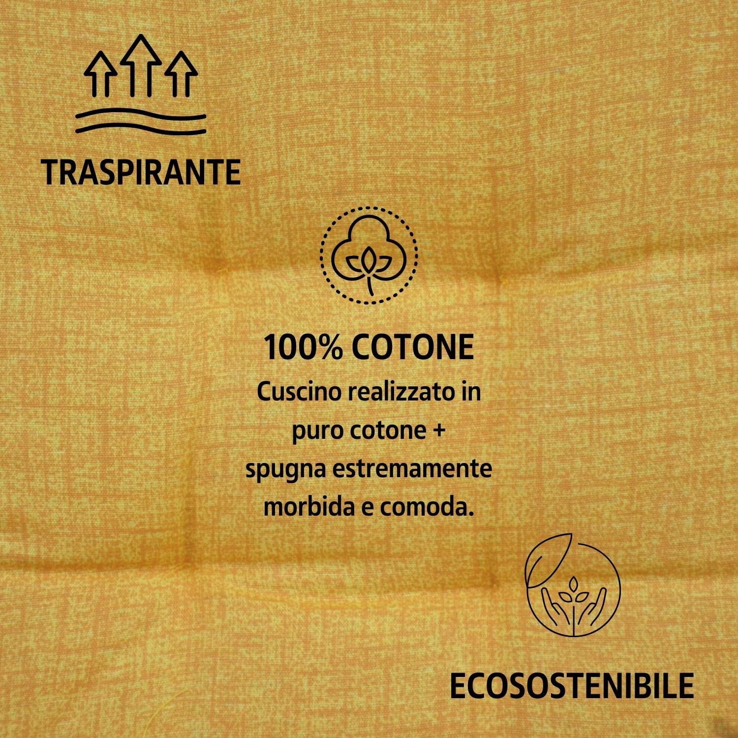 Intimitaly Set 6 Cuscini Sedia Con Lacci 4 Punti Comodi Made in Italy in Cotone Imbottiti e Spessi 6 Cm (Ocra)