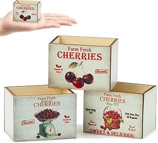 Miniature Vintage Farmhouse Crate - Summer Retro Cherry Mini Farmhouse Tiered Tray Decor Wooden Milk Crate Fruit Flower Basket Cherries Decorative Box Miniature Garden Farm Accessories
