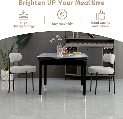 Miniatura 3 de Juego de 2 sillas de comedor redondas tapizadas de color gris claro, sillas de comedor modernas de mediados de siglo, sillas de respaldo curvadas