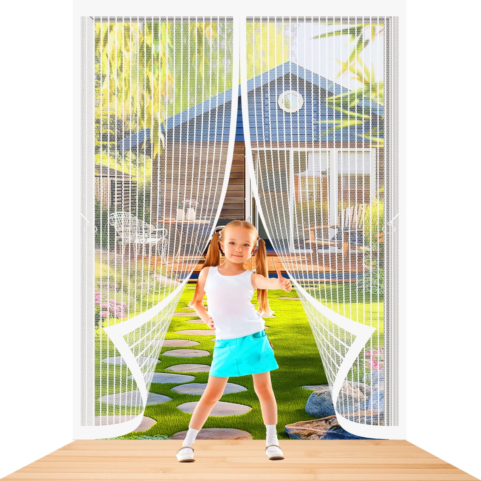 Baiyunfc White Magnetic Fly Screen Door 93 X 204 Cm Keeping Out Flies & Bug, Keep Fresh Air In Fly Screen Door Easy To Install Without Drilling For Kitchen, Terrace, Corridor,