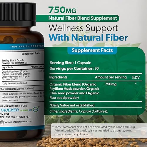 Miniatura 3 de Suplemento de mezcla de fibra natural, promueve la salud digestiva, el equilibrio del colesterol, el bienestar cardiovascular, cáscara de psyllium,