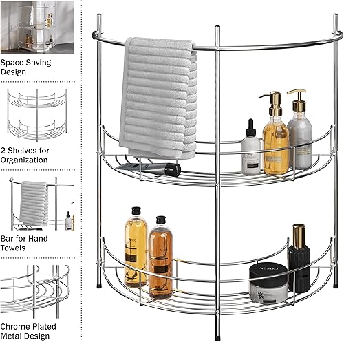 Miniatura 4 de Organizador de fregadero de pedestal, estante compacto para debajo del fregadero con 2 estantes de almacenamiento y soporte para toallas,