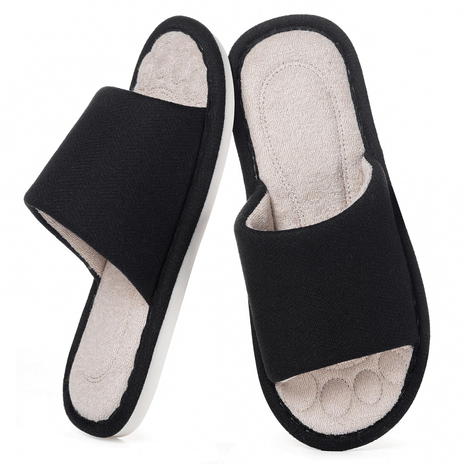 Zapatillas Casa Mujer Hombre Cómoda Espuma de Memoria Transpirable Algodón Pantuflas Punta Abierta Antideslizante Slippers Verano — view 9