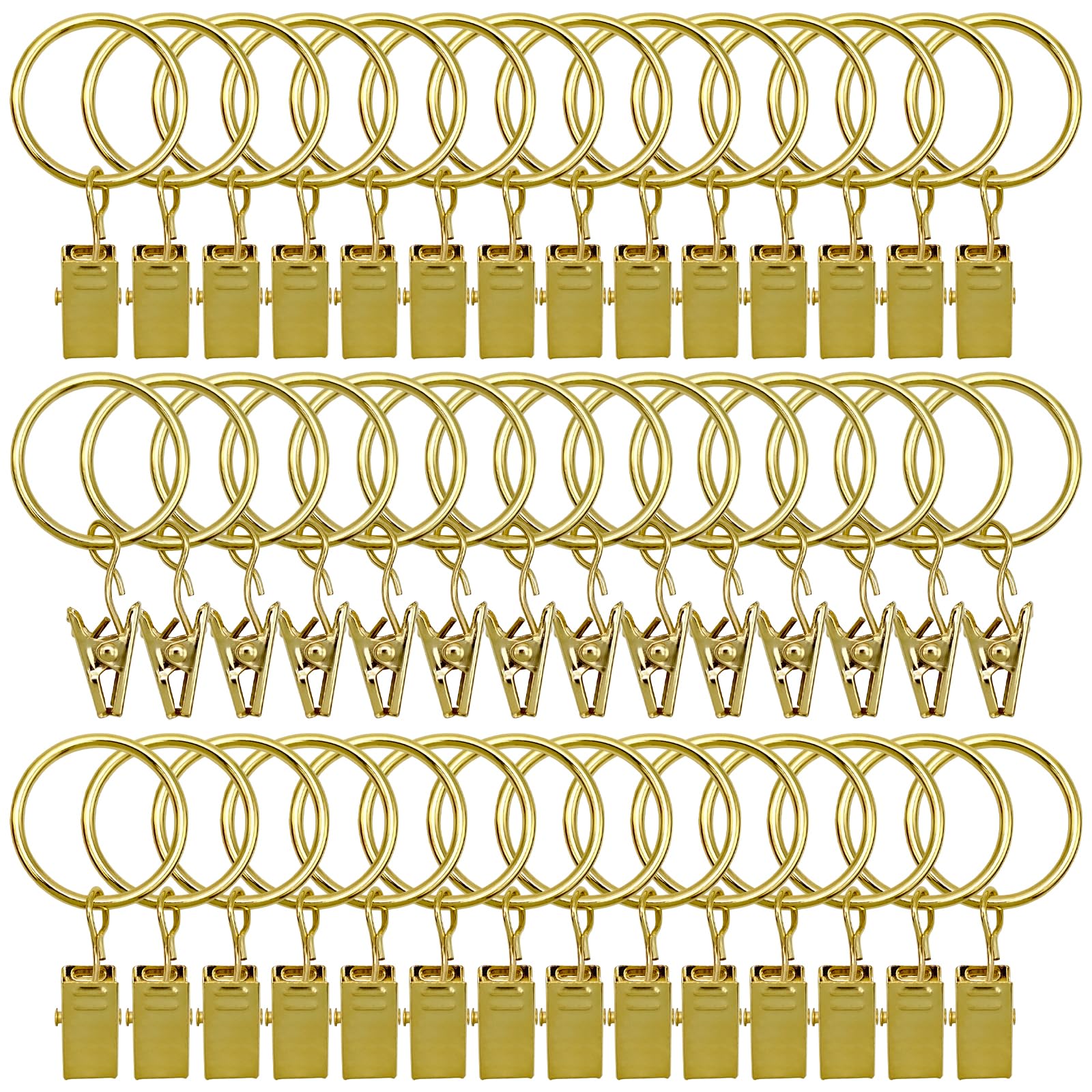 Photo 1 of LULARINE 42 Pack Curtain Rod Clip Rings, 1" Interior Diameter, Metal, Drapery Ring with Clips, Rustproof Vintage (Golden)
