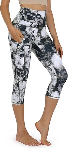 ODODOS Capris de yoga de cintura alta para mujer con bolsillos, control de abdomen, no se transparentan, para entrenamiento, atletismo, correr,