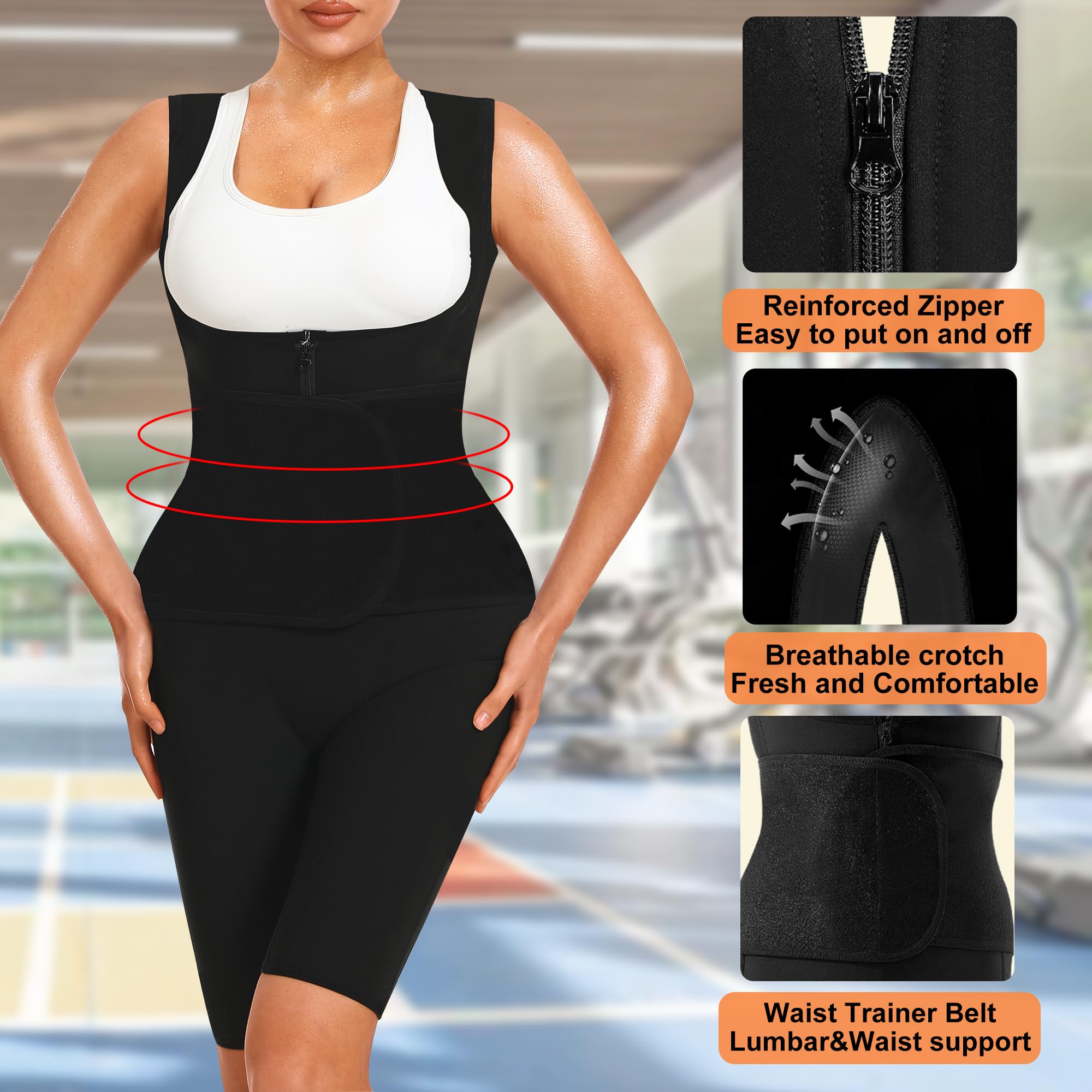LMCOB Trajes de sauna para mujer de cuerpo completo, chaleco de entrenamiento de cintura, trajes de sudor, trajes de sauna, adelgazante
