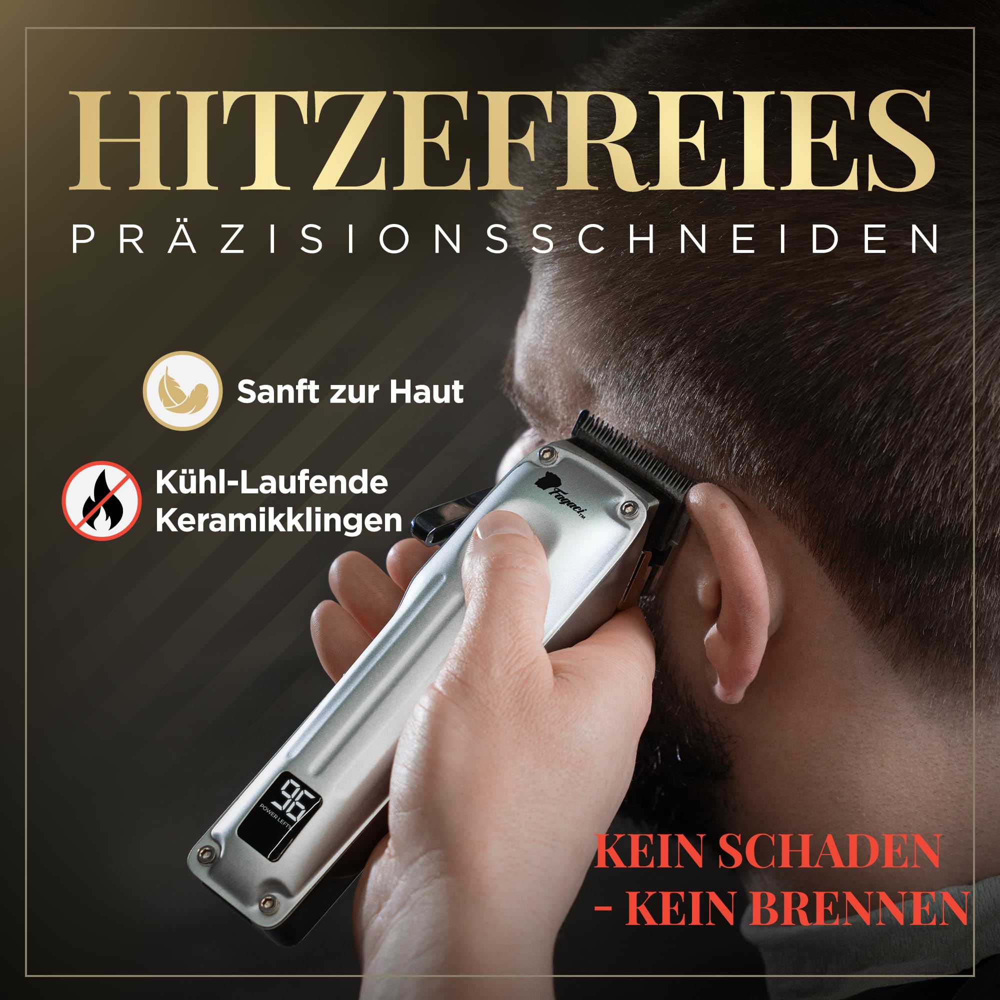 Fagaci Haarschneidemaschine Profi Herren, 2 Klingen Fade und Taper | Fade- und Taper-Klingen, Wechsel per Klick, Keramik oder DLC, kühler Betrieb, 3x Motorlebensdauer, 5x Klingenschärfe