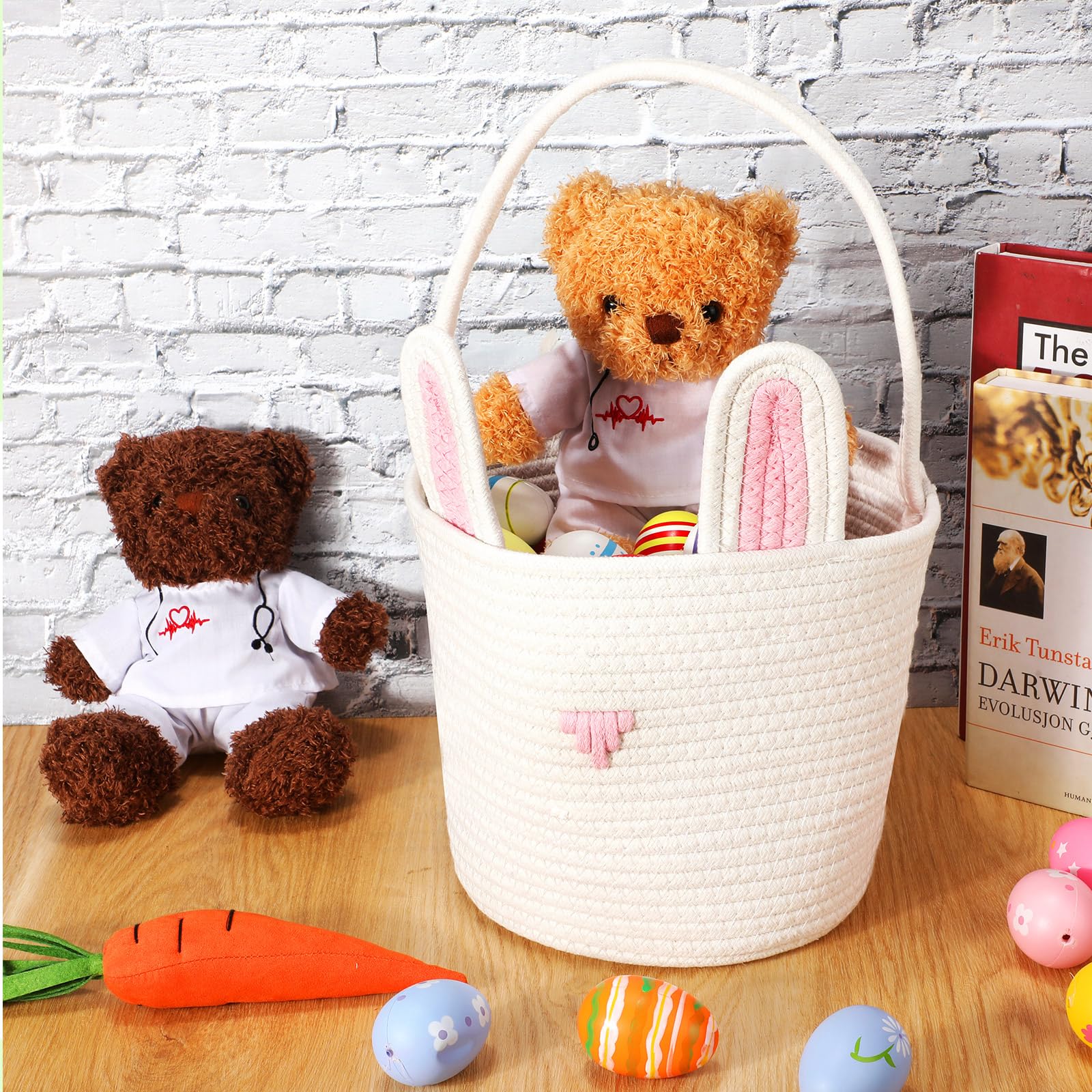 Beeveer Osterhasenkörbe mit Hasenohren, Spielzeugkörbe, gewebtes Baumwollseil, Aufbewahrungskorb für Geschenk, Spielzeug, Jungen, Mädchen, 3 Stück (mehrfarbig)