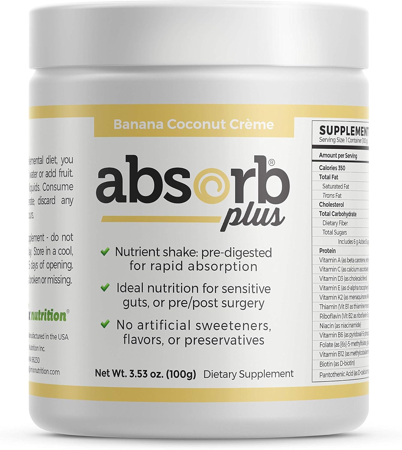 Isolate Protein – Diet Supplement for Improved Gut Health, Extra Nutritional Support, Non-GMO, Gluten-Free, Lactose-Free, Casein-Free (100 g, Banana Coconut Creme)