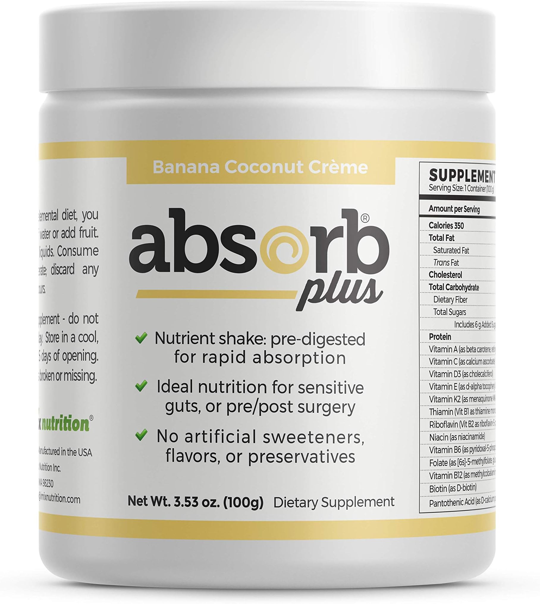 Isolate Protein - Diet Supplement for Improved Gut Health, Extra Nutritional Support, Non-GMO, Gluten-Free, Lactose-Free, Casein-Free (100 g, Banana Coconut Creme)
