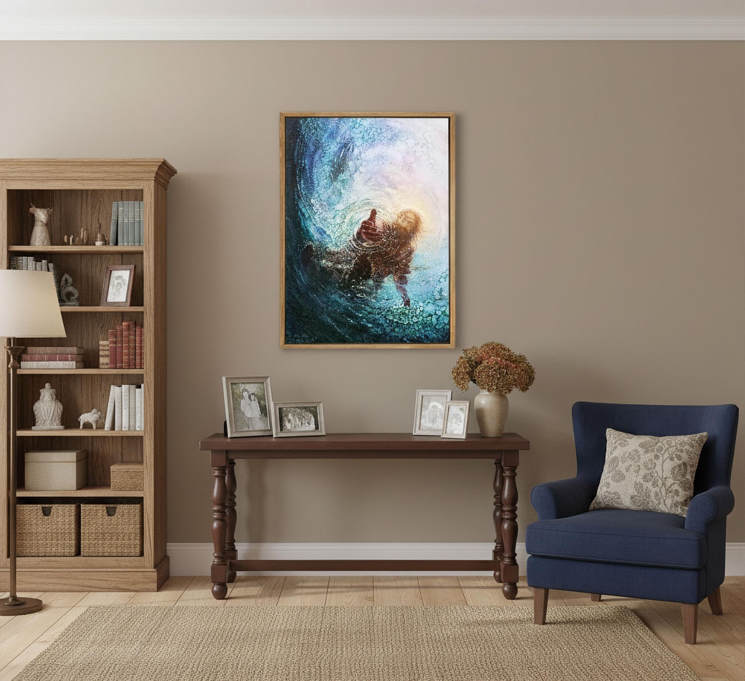 Amazon.co.jp: イエス・キリスト教キャンバスウォールアート 水に手を