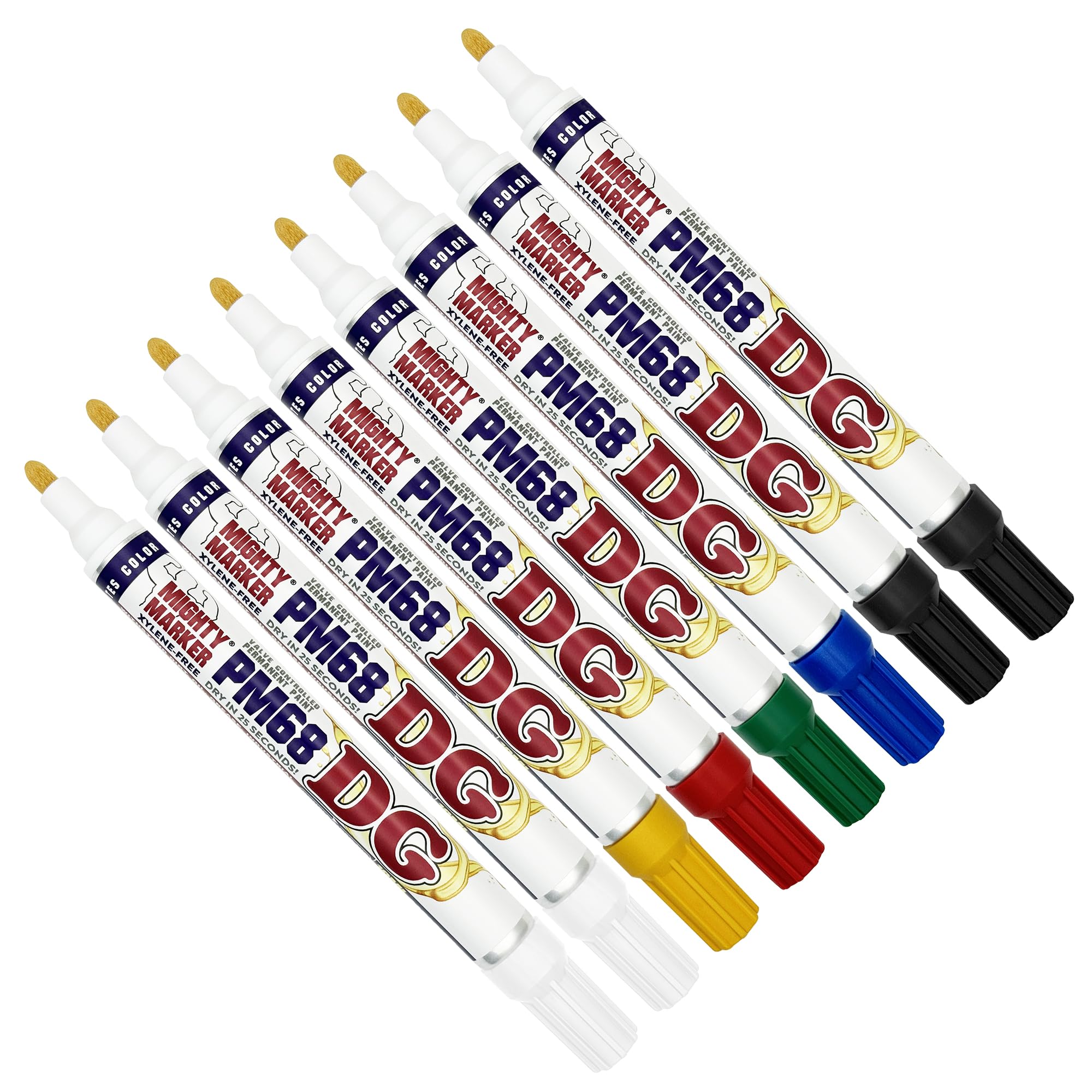 PM-68 DG Paint Markers, Heavy Duty Industrial Paint Markers, Ketone-Based, Xylene Free, Quick Dry, Degrease Resistant, Made in USA, Assorted 8-Pack