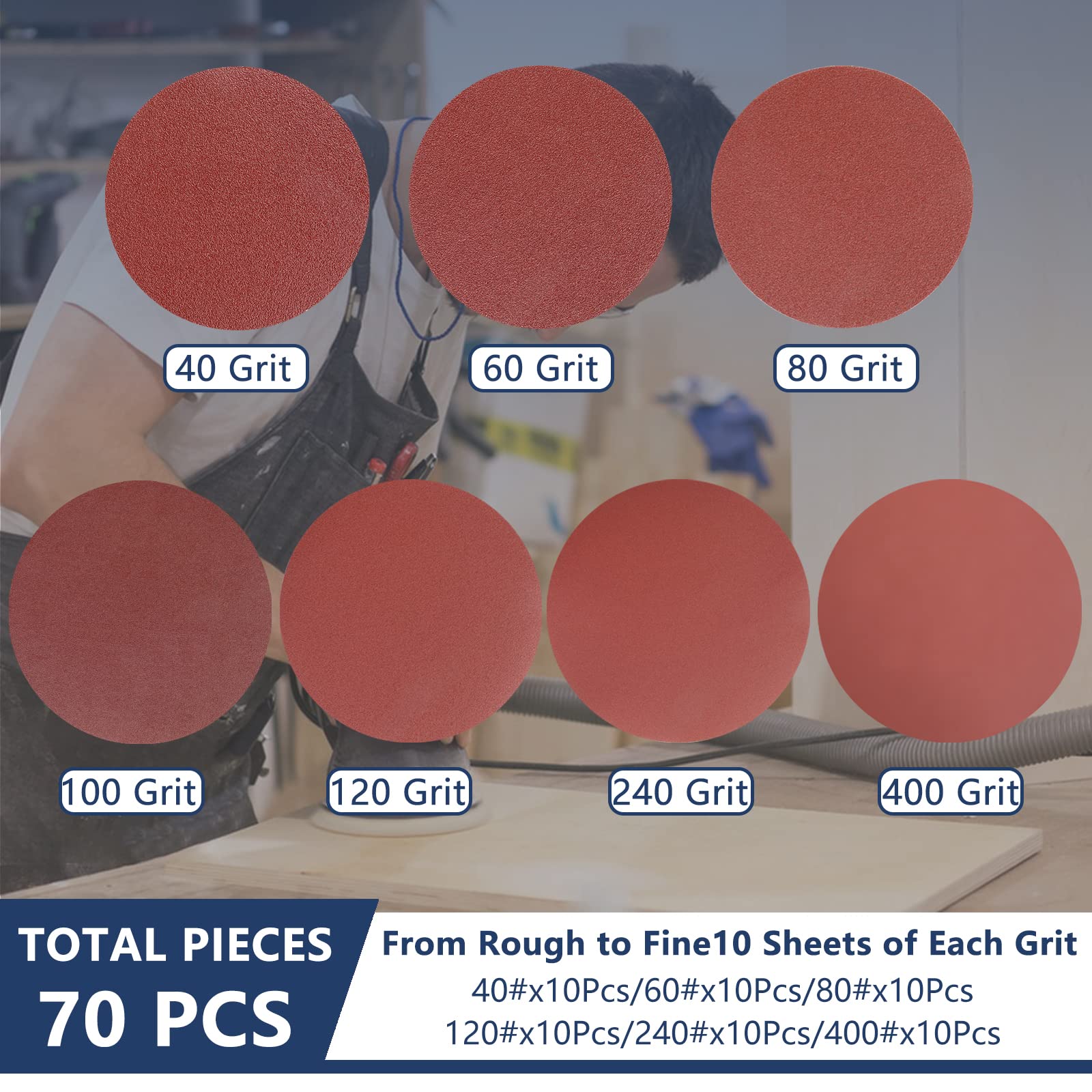 50 Pièces Disques Abrasifs 150 mm, 15 Trous, 10x Grain 60/80/120/180/400, Papier Poncage pour 50 Pièces Disques Abrasifs 150 mm, 15 Trous, 10x Grain 60/80/120/180/400, Papier Poncage pour