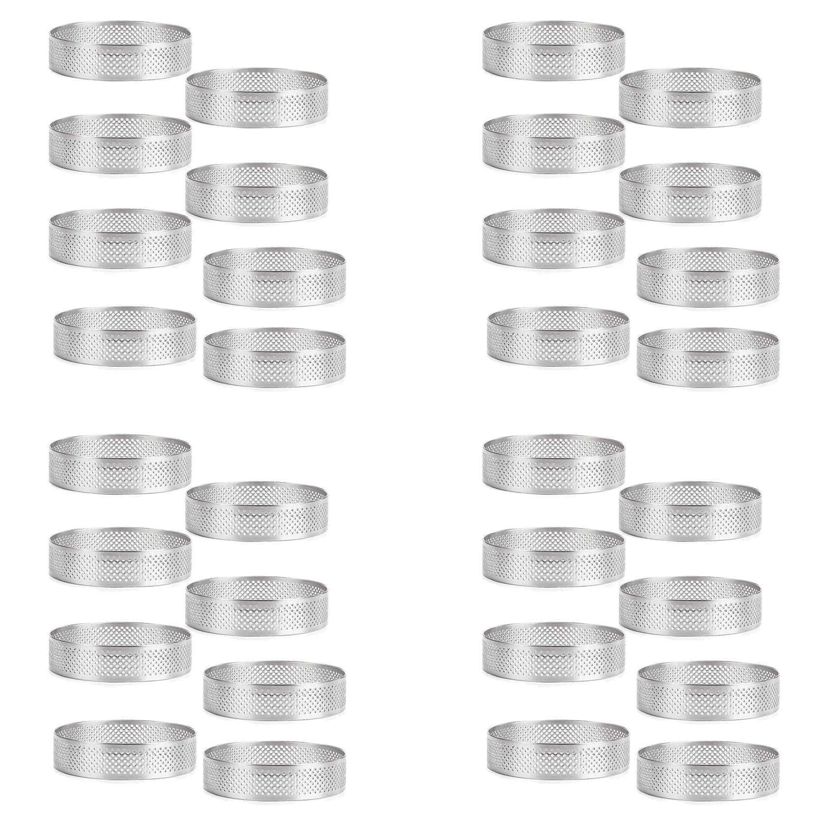 Hndhbfgrt 32 Pack Stainless Steel Tart Rings, Heat- Perforated Cake Mousse Ring,Cake Ring Mold,Round Cake